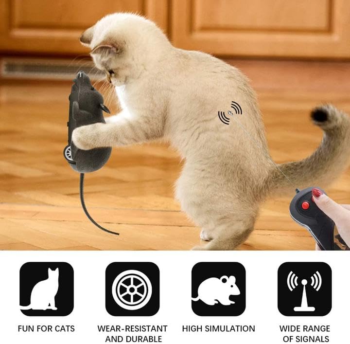 Aerbee Electric RC Rat Toy - Realistic Remote Control Mouse for Cats, Interactive Pet Toy with Flocking Motion, Wireless Chase Game for Fun & Prank - Perfect for Scaring Friends & Entertaining Pets - Great Novelty Gift for Animal Lovers (Ideal for Playtime, Training & Halloween Pranks)