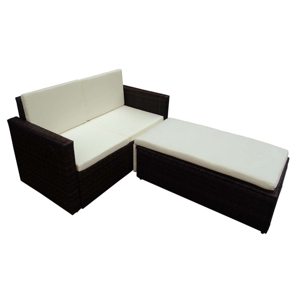 vidaXL 2-Piece Patio Lounge Set - Outdoor Sofa & Stool with Cushions - Weather-Resistant PE Rattan Furniture - Modern Brown Wicker Design for Patio, Balcony, Garden - Perfect for Relaxing, Entertaining & Outdoor Dining