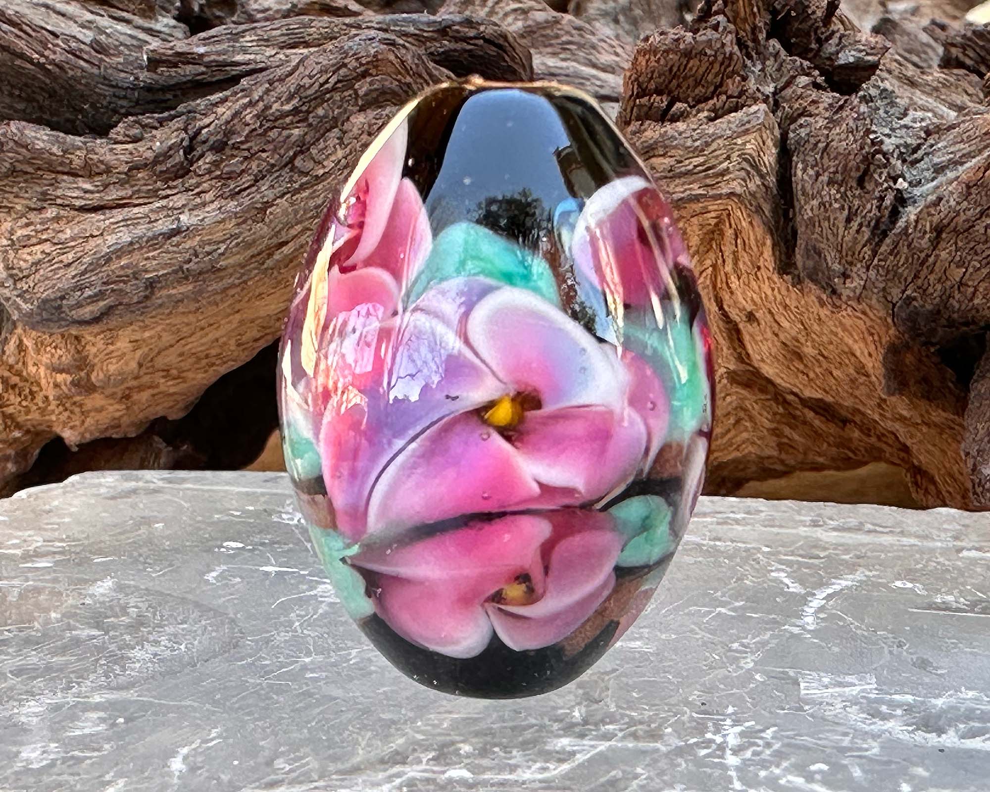 Elegant Pink Floral Lampwork Glass Focal Bead for Jewelry Making - Perfect for Necklaces, Bracelets, and DIY Craft Projects