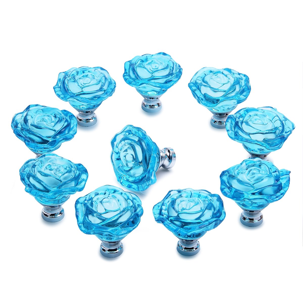 10pcs Clear Crystal Glass Cabinet Knobs - 50mm Light Blue for Wardrobe & Drawer DIY