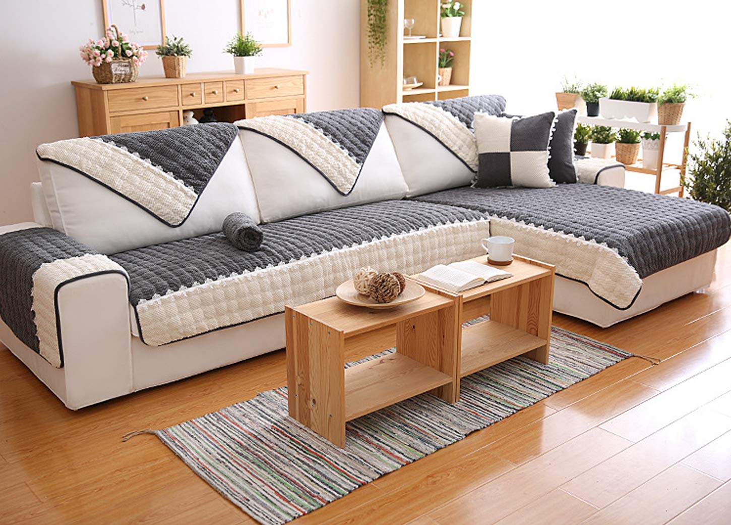 Quilted Washable Sofa Slipcover for Dogs & Cats - Pet Proof Couch Cover for Sectional, Love Seat & Recliner - Dark Grey 18