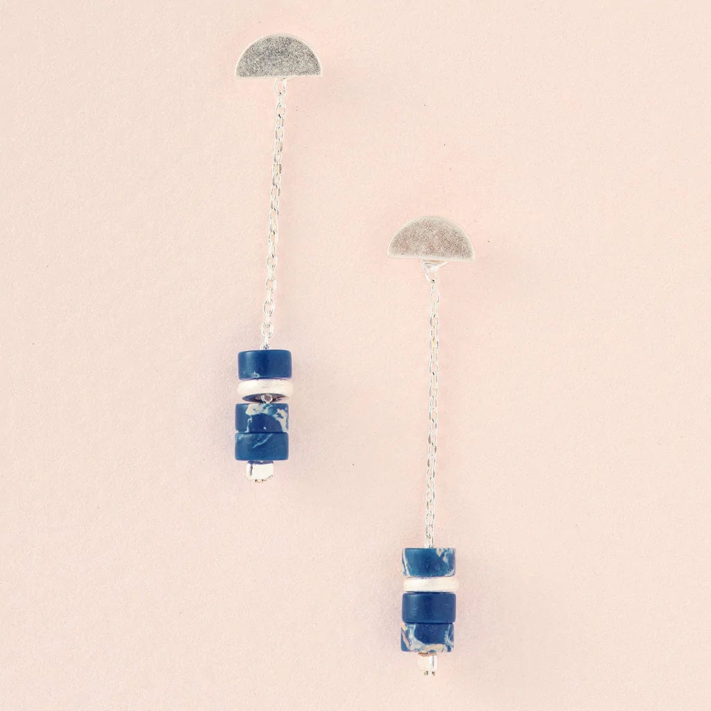 Lapis Lazuli Silver Thread & Jacket Earrings - Elegant Blue Stone Dangle Earrings for Women, Perfect for Parties, Weddings & Special Occasions