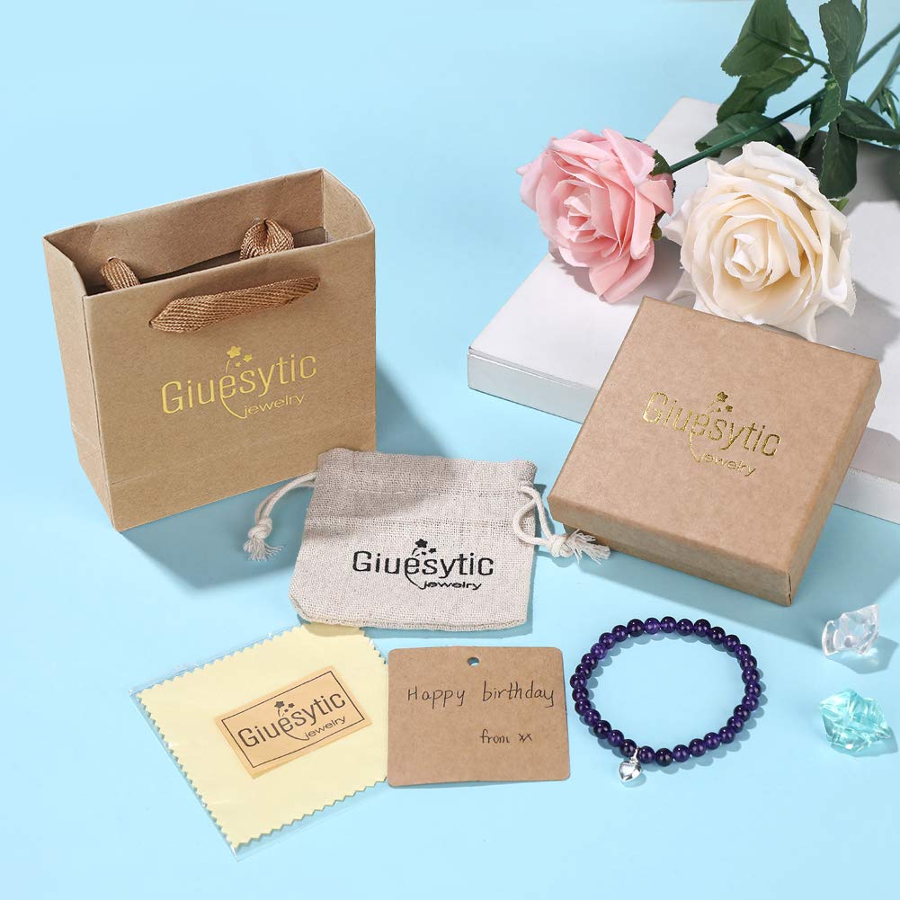 Amethyst Bead Bracelet for 10 Year Old Girl - Sterling Silver Heart Charm, Gift Box & Card - Perfect for Christmas & Birthday Gifts