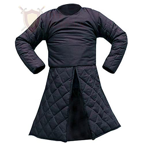 THE MEDIEVALS Thick Padded Full Length Sleeves Gambeson Aketon Coat Armor - Cotton Fabric Medieval Battle Reenactment & LARP Costume for Historical Events