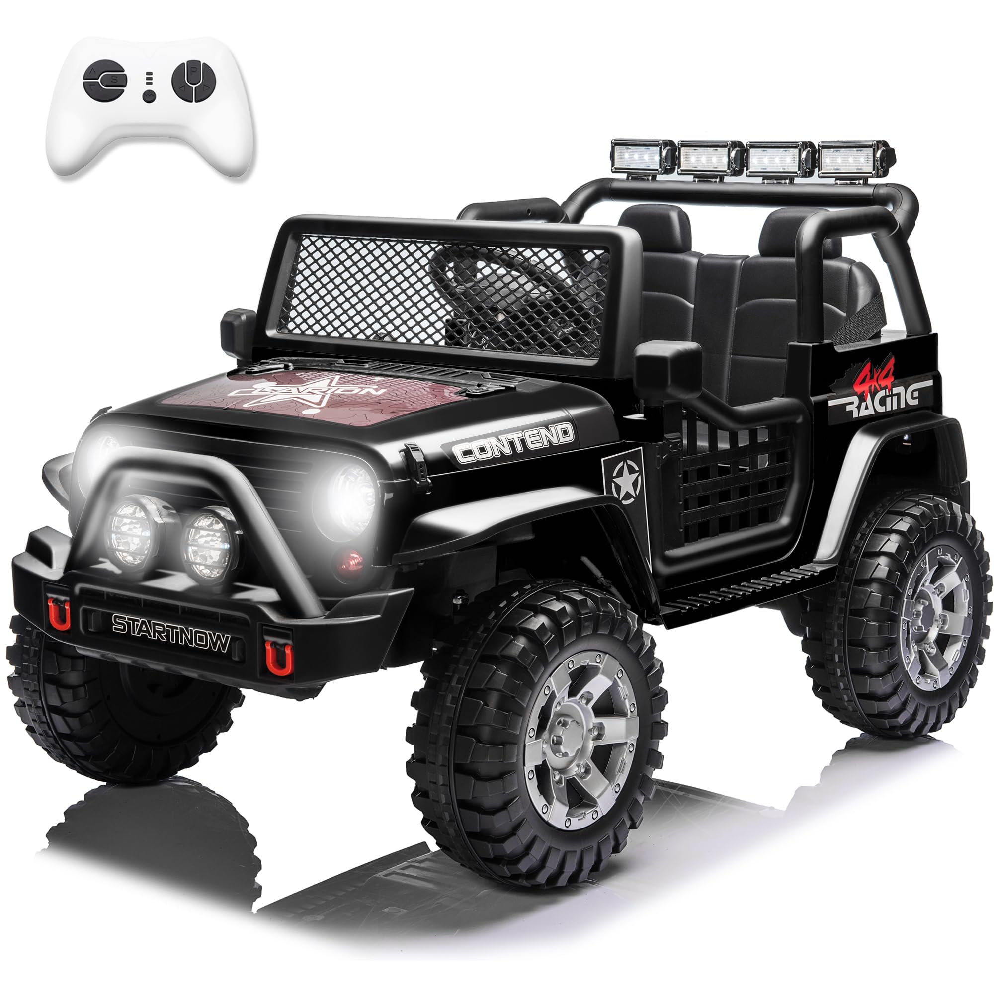 12V 7Ah 2-Seater Electric Ride-On Truck for Kids - Remote Control Battery-Powered Off-Road Toy Car with Spring Suspension & Music (Black) | Perfect for Outdoor Adventures, Backyard Play & Birthday Gifts