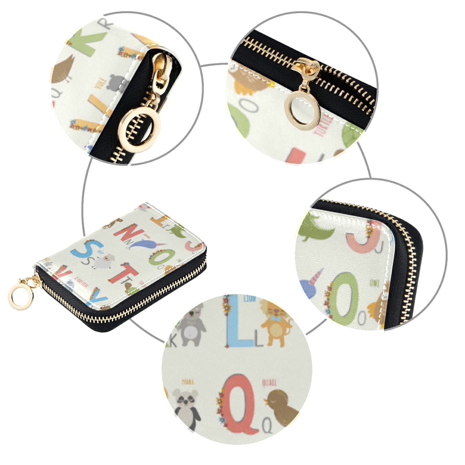 Colorful Alphabet Letters with Cartoon Animals - Educational Toy for Kids Learning ABCs & Animal Recognition    RFID Blocking Grey Leather Credit Card Wallet - Slim Compact Women's Card Holder with Key Organizer & Zipper Pouch - Perfect for Travel, Work & Everyday Use
