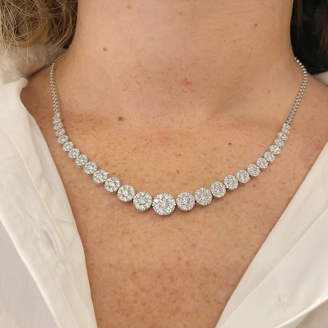 6-Piece Graduated Diamond Cluster 14K White Gold Tennis Necklace - Perfect for Weddings, Anniversaries & Special Occasions