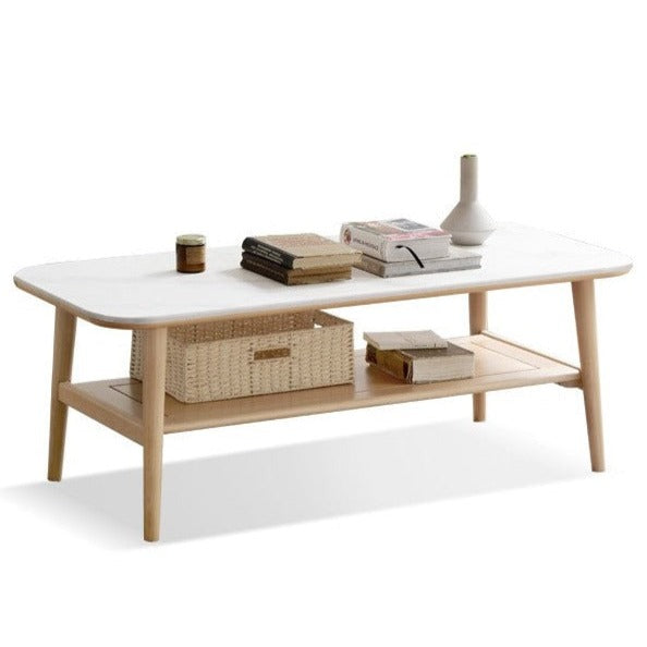 Solid Oak Wood Slate Coffee Table - Rustic Modern Living Room Furniture for Home Decor & Relaxation