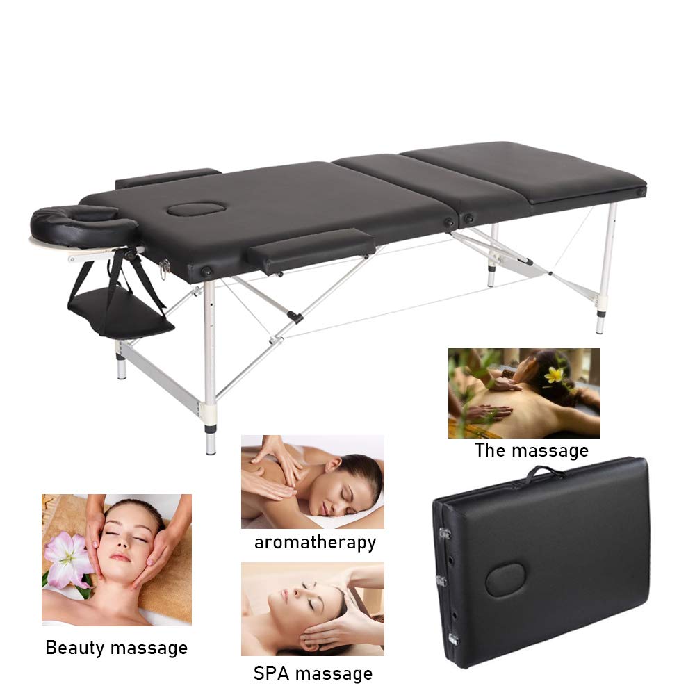 Portable Massage Table - 3-Folding Lightweight Aluminum Frame Massage Bed with 84