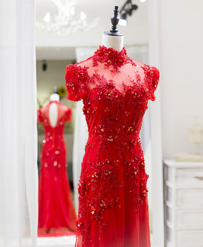 Elegant Red Tulle Lace Long Prom Dress for Women - Formal Evening Gown for Homecoming, Ball, Wedding & Special Occasions