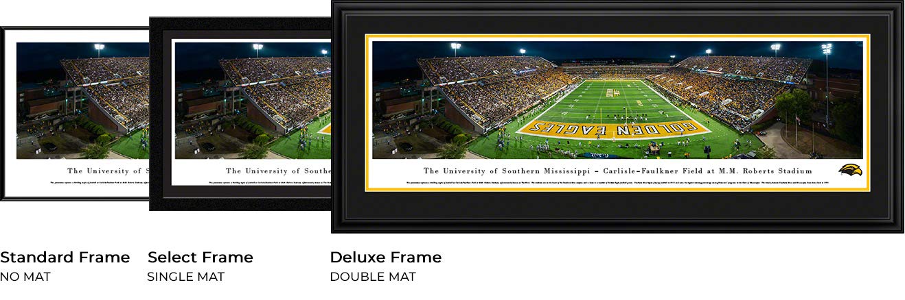 Southern Miss Golden Eagles Football Panoramic Wall Art - Framed Poster or Print for Game Room, Man Cave, and Sports Fan Decor