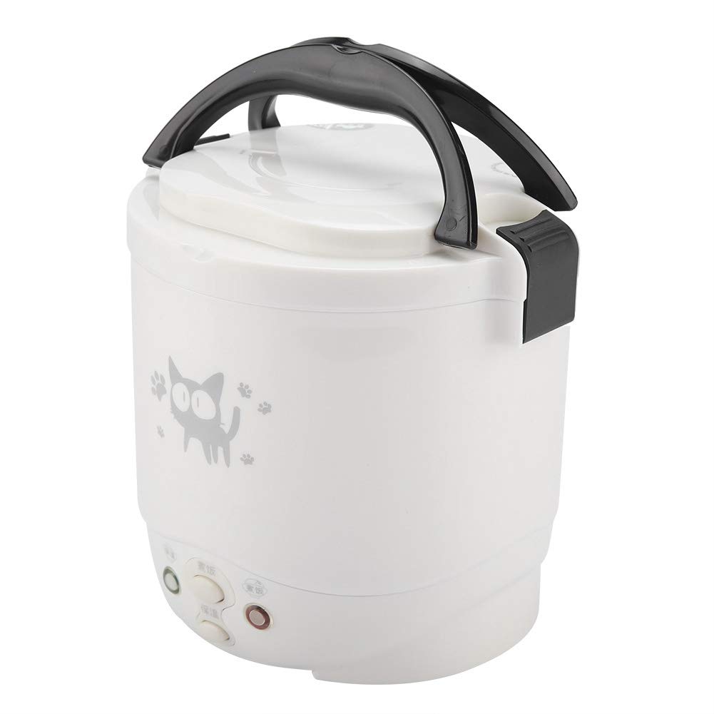 12V 100W Mini Rice Cooker Steamer - 1L Portable Electric Travel Rice Cooker for Car, Home & Office - Multi-Function Cooking & Steaming Lunch Box for Raw Food (White) - Perfect for Road Trips, Camping & Small Spaces