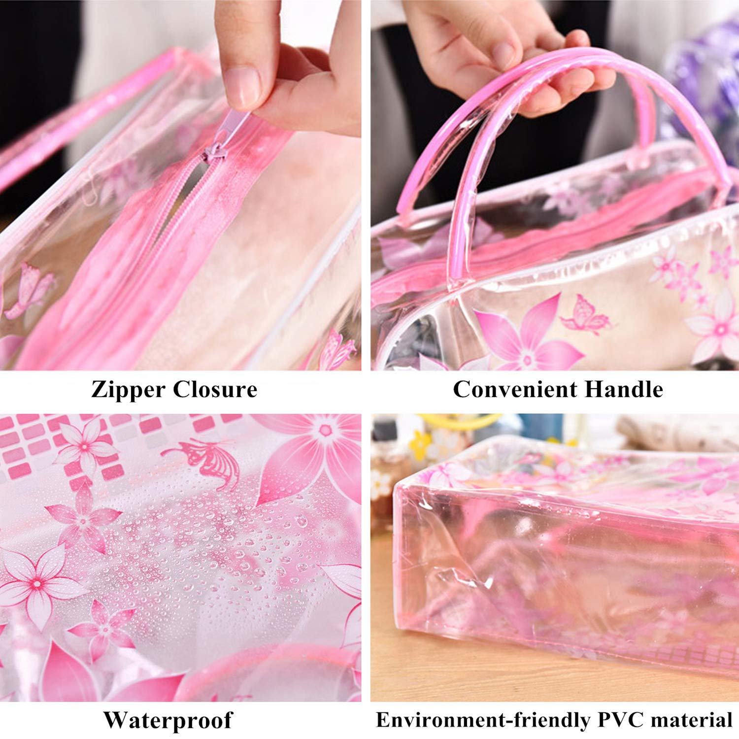 Clear Flower Cosmetic Bag - Waterproof Plastic Travel Toiletry Organizer with Handle & Zipper Closure | Perfect for Makeup Storage, Travel Essentials, and Bathroom Organization