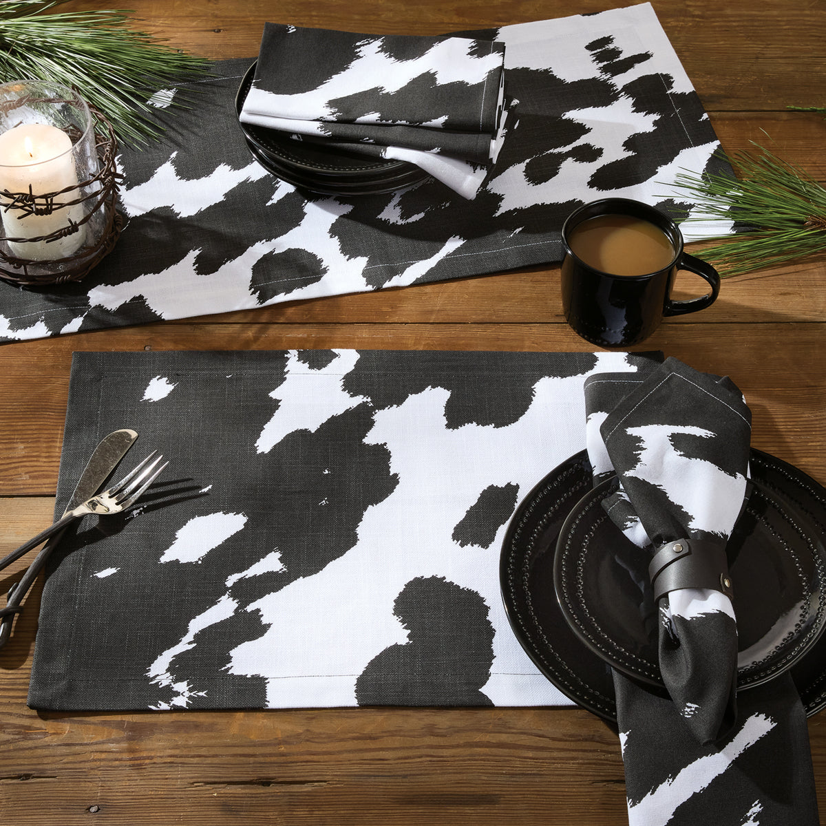 Premium Holstein Cowhide Napkins (Set of 4) - Soft & Durable Cotton Blend for Elegant Dining, Parties, and Home Decor