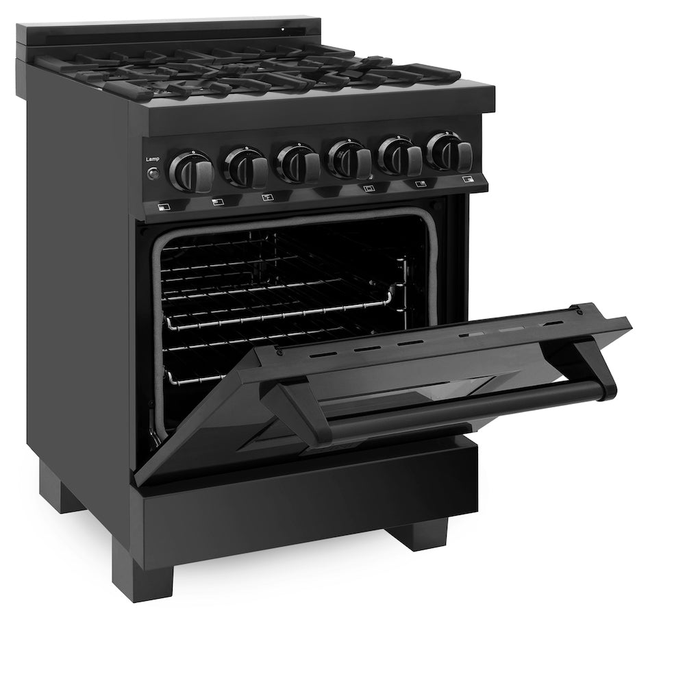 ZLINE 24 Inch 2.8 Cu. Ft. Dual Fuel Range - Black Stainless Steel Gas Cooktop with 4 Burners & Electric Convection Oven | Perfect for Modern Kitchens, Home Chefs & Entertaining (Model RAB 24)