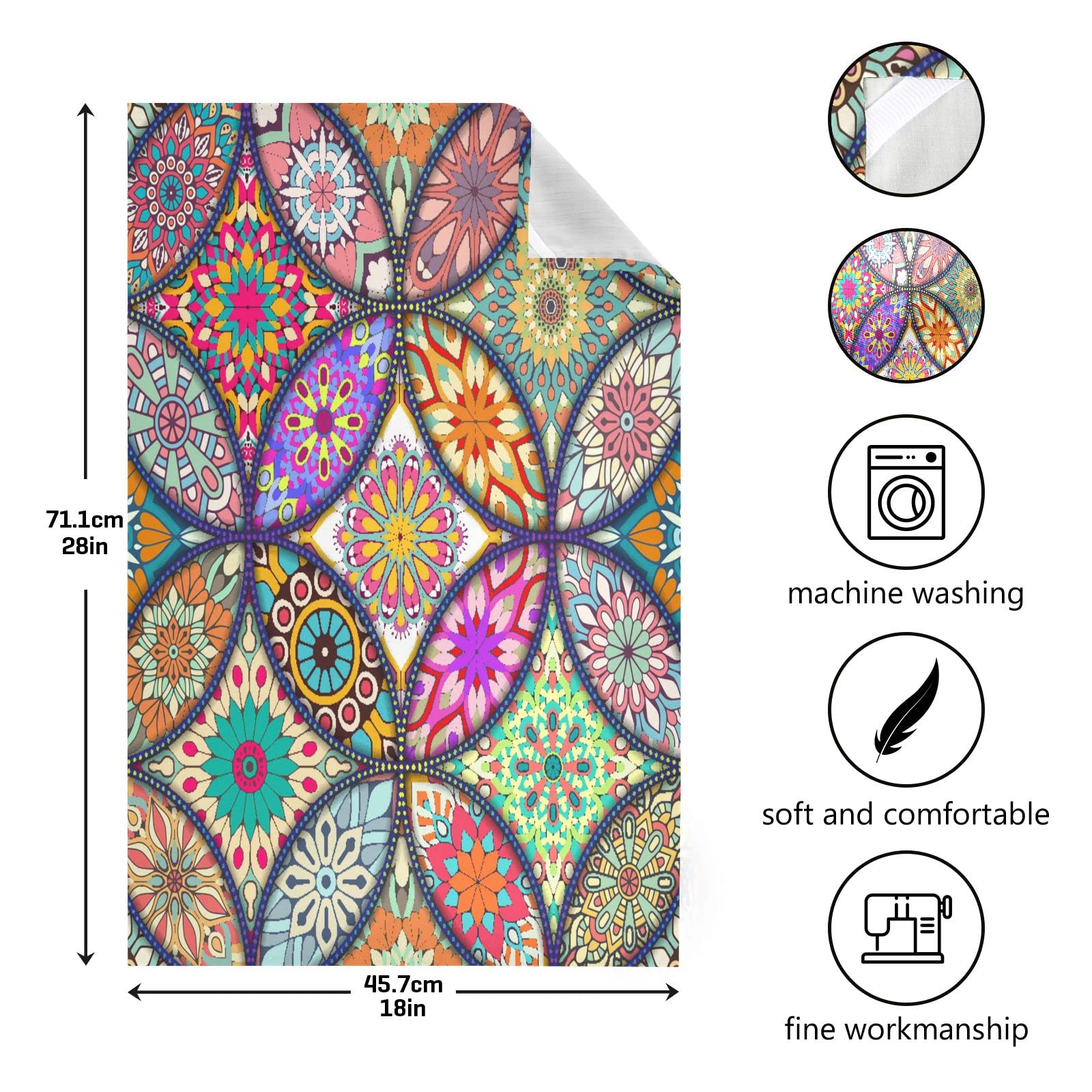 6Pcs Boho Mandala Cotton Kitchen Dish Towel Set - Fast Drying, Absorbent Dishcloths for Cooking, Baking & Cleaning - Native American Style Tea Towels Gift Set for Home, Restaurant & Housewarming