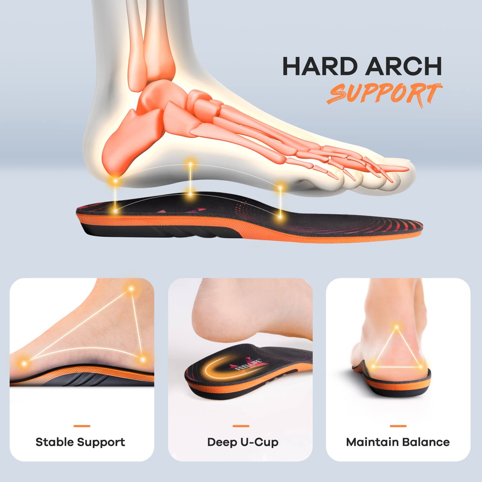 Plantar Fasciitis Relief Shoe Insoles - Arch Support Orthotic Inserts for Running & Athletic Shoes - Gel Cushion for Foot Pain - Trim to Fit (Men 8-12/Women 9-13) - Perfect for Workouts, Walking & All-Day Comfort