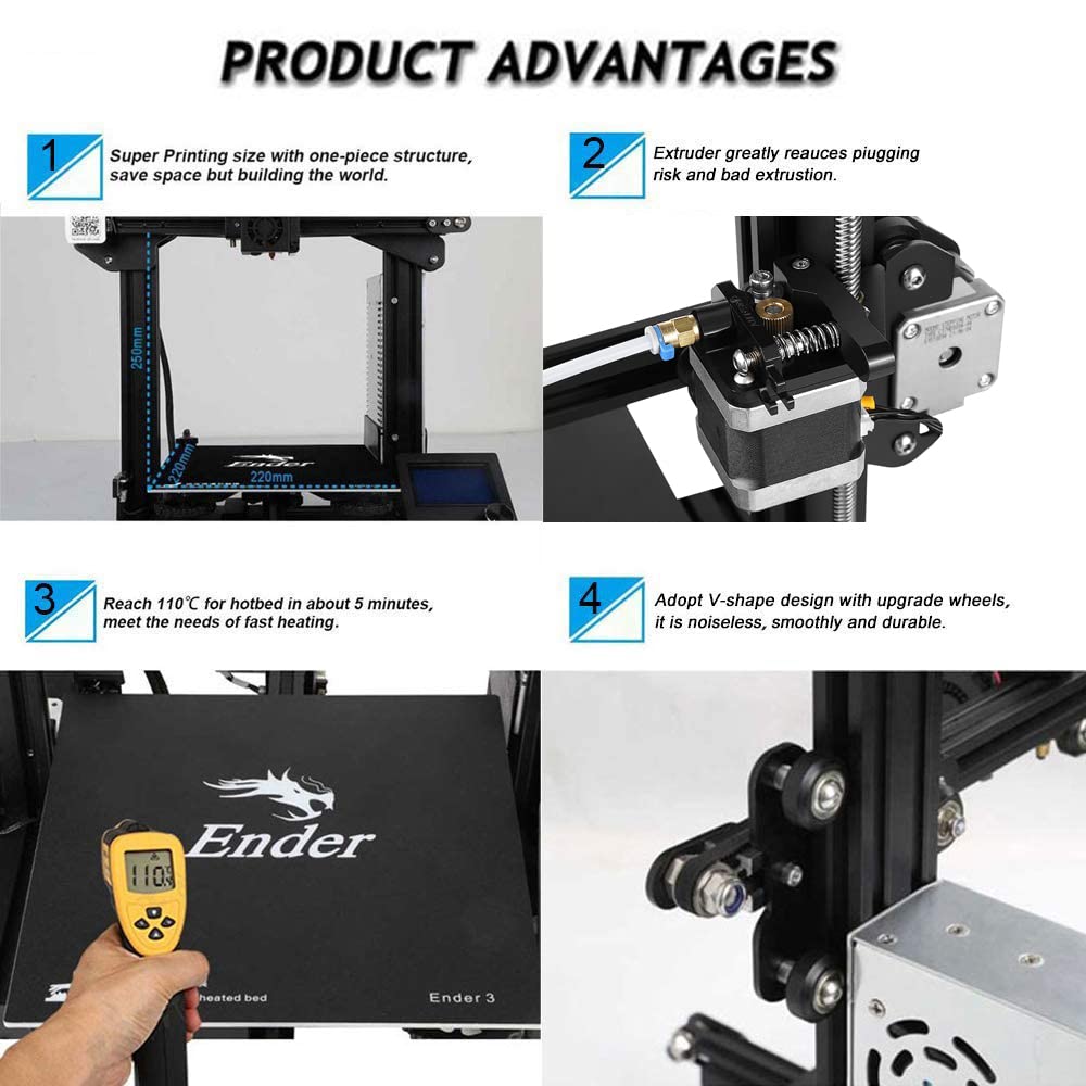 Comgrow Creality Ender 3 3D Printer Kit with 2 Upgraded Tempered Glass Plates (235x235mm) & Bed Clips - High Precision DIY Printing for Home, School & Hobby Projects