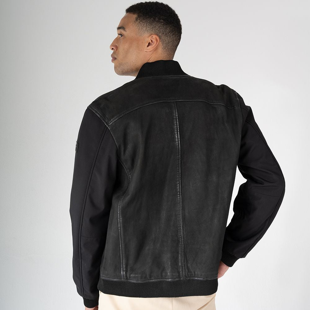 Premium HORIZON CF TECH SLEEVE LEATHER BOMBER JACKET for Men - Genuine Leather Motorcycle Jacket with Comfort Fit - Perfect for Riding, Casual Wear & Outdoor Adventures