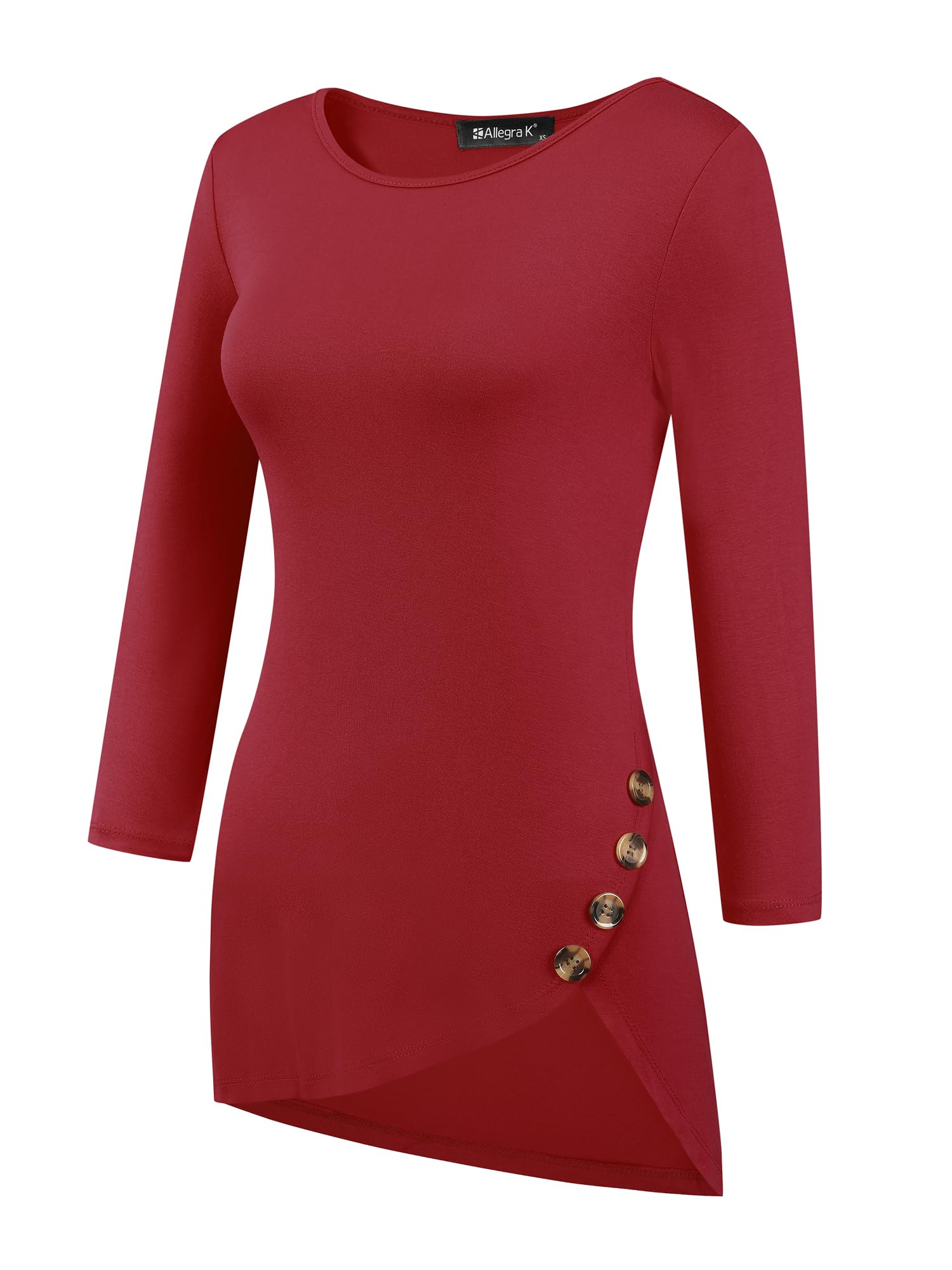 Allegra K Women's Loose Asymmetrical Hem Tunic T-Shirt - 3/4 Sleeve Round Neck Casual Top for Spring 2025 | Perfect for Everyday Wear, Office Outfits & Weekend Relaxation