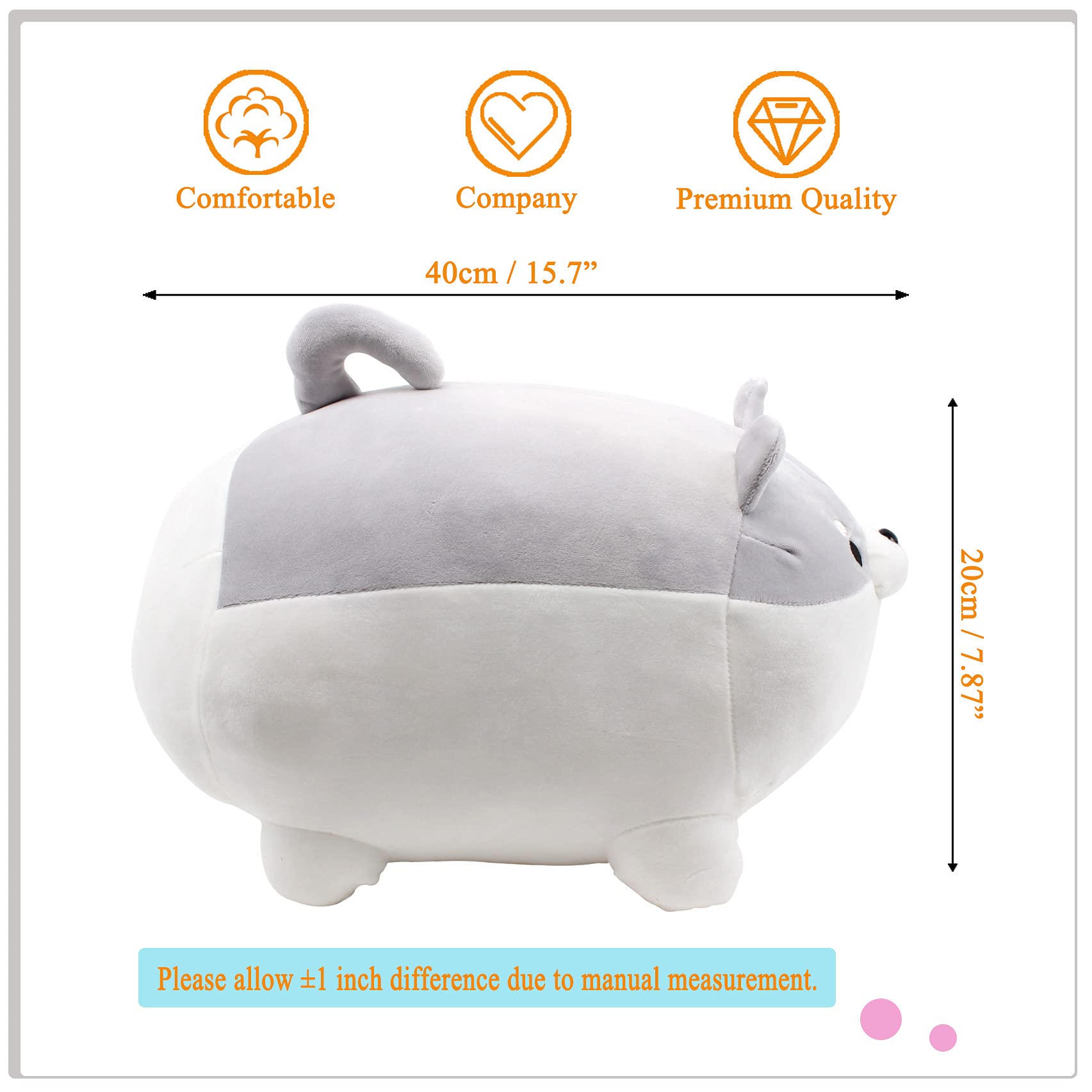 Shiba Inu Plush Toy - Cute Kawaii Dog Stuffed Animal, Soft Hugging Pillow (15.7 Inch, Gray) - Perfect Gift for Kids, Dog Lovers & Anime Fans - Great for Cuddling, Home Decor and Birthday Presents