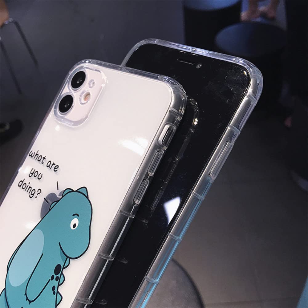 Durable Cartoon Dinosaur Couple Phone Case for iPhone 13 Pro Max/12/11/X/XS/XR/7/8 Plus/SE - Shockproof Soft TPU Clear Cover with Cute Animal Design - Perfect for Couples Gift & Everyday Protection