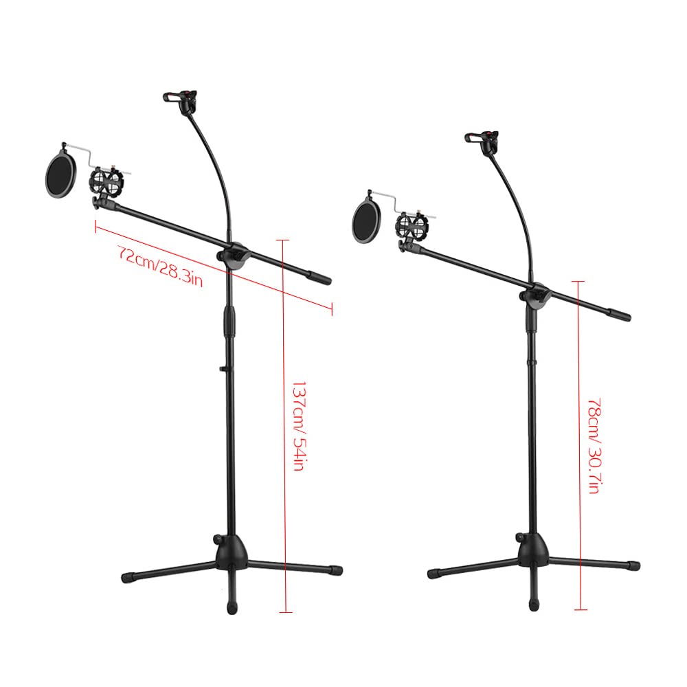 Professional Adjustable Metal Microphone Stand with Boom Arm - 3 Mic Holders & Smartphone Mount for Studio Recording, Podcasting, Live Streaming & Outdoor Performances
