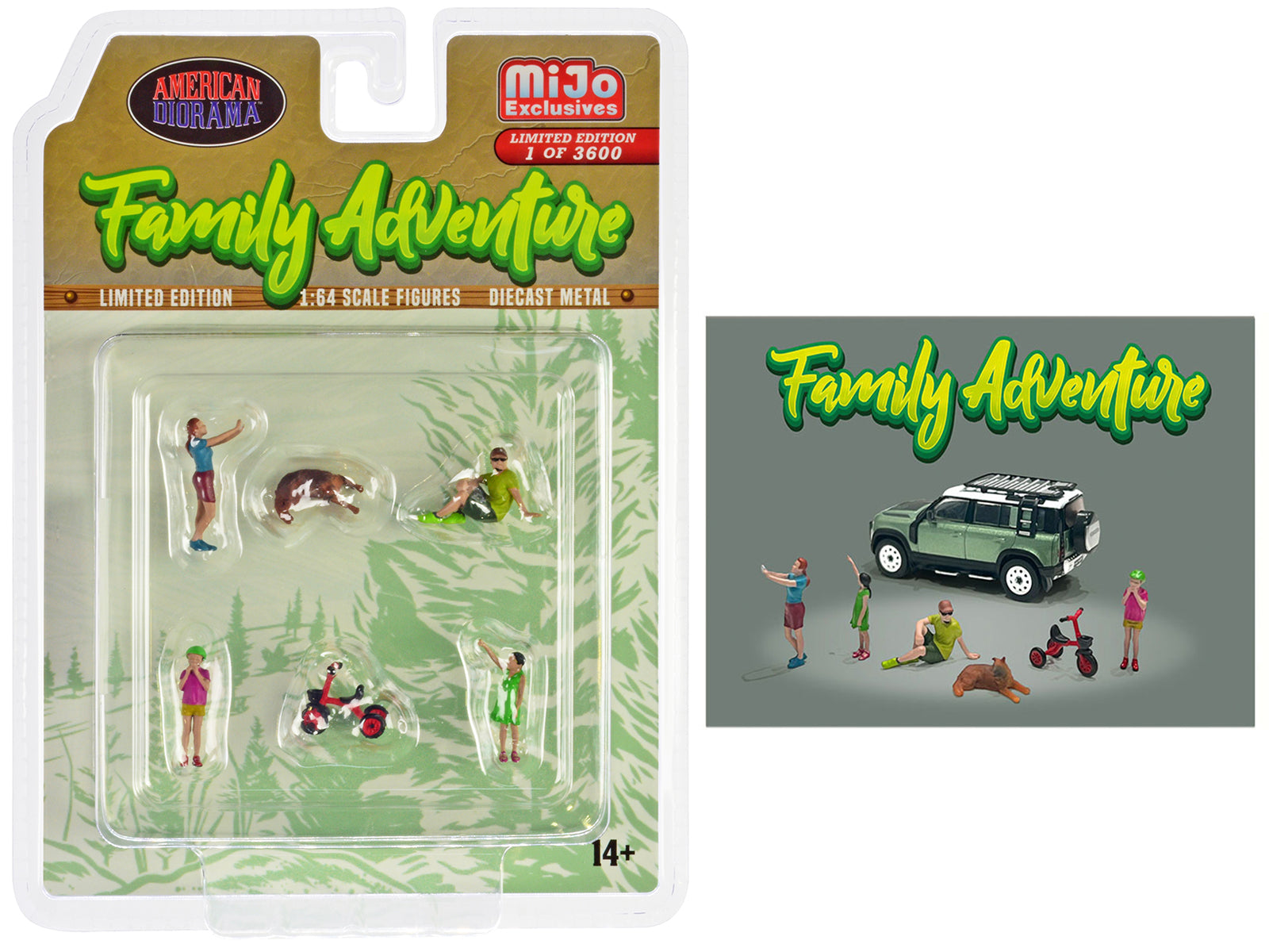 Limited Edition 1/64 Scale Diecast Figure Set - Family Adventure Collection (4 Figures, 1 Dog & Tricycle) by American Diorama - Only 3600 Worldwide - Perfect for Model Displays, Diorama Scenes & Collectors