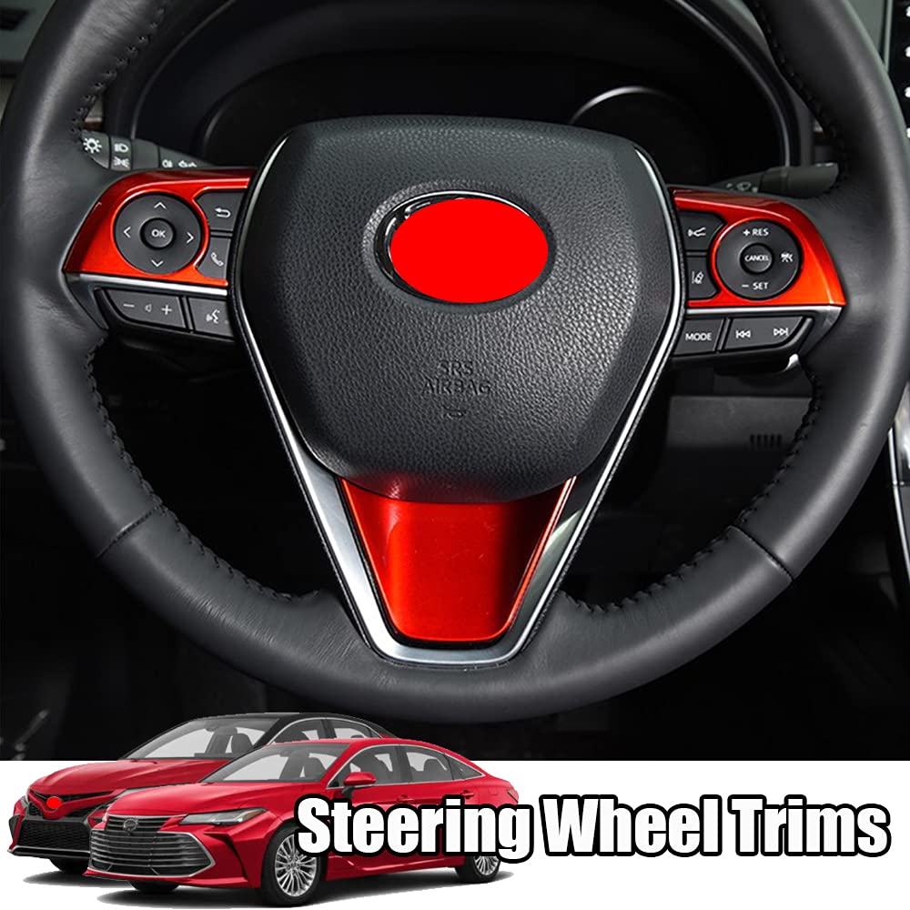 Premium ABS Plastic Steering Wheel Trim Cover Set (3PCS, Red) - Perfect Fit for Toyota Avalon 2019-2021 & Camry 2018-2021 - Enhance Interior Style & Grip for Safe Driving