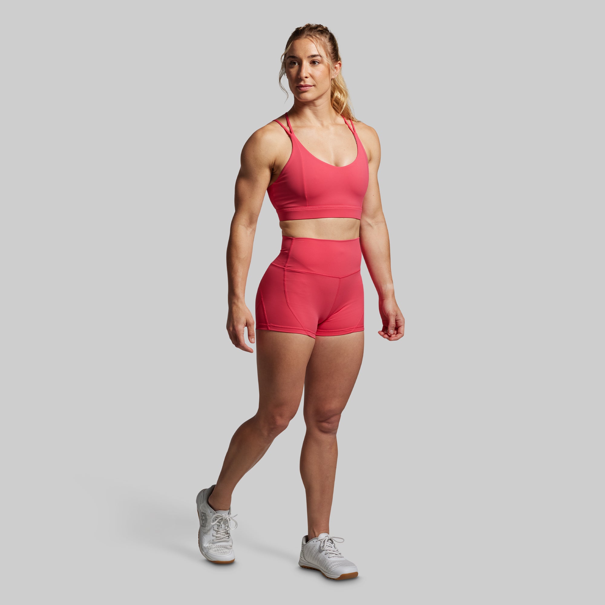 Women's Booty Shorts Set - High Waisted Workout Shorts & Crop Top (Watermelon Color) | Gym, Yoga, Running, Summer Outfits