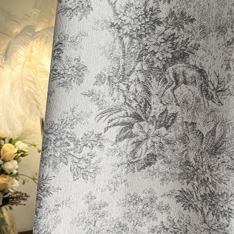 Vanessa Chenille Deer in the Forest Jacquard Blackout Custom Curtains - Thermal Insulated Window Drapes for Living Room & Bedroom