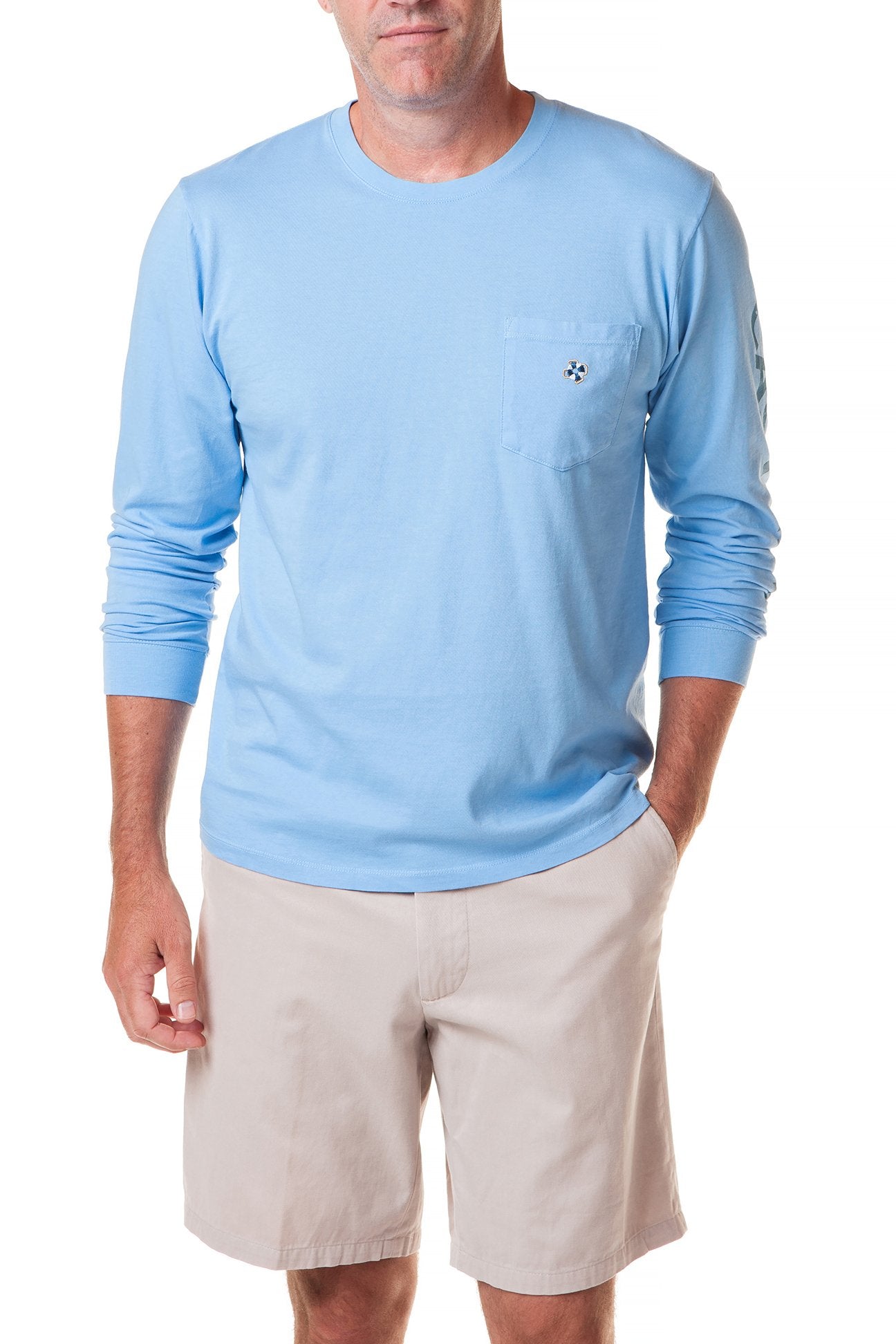 Men's Long Sleeve Beach Tee Shirt - Soft Azure Blue Casual Wear for Summer Vacation & Outdoor Activities