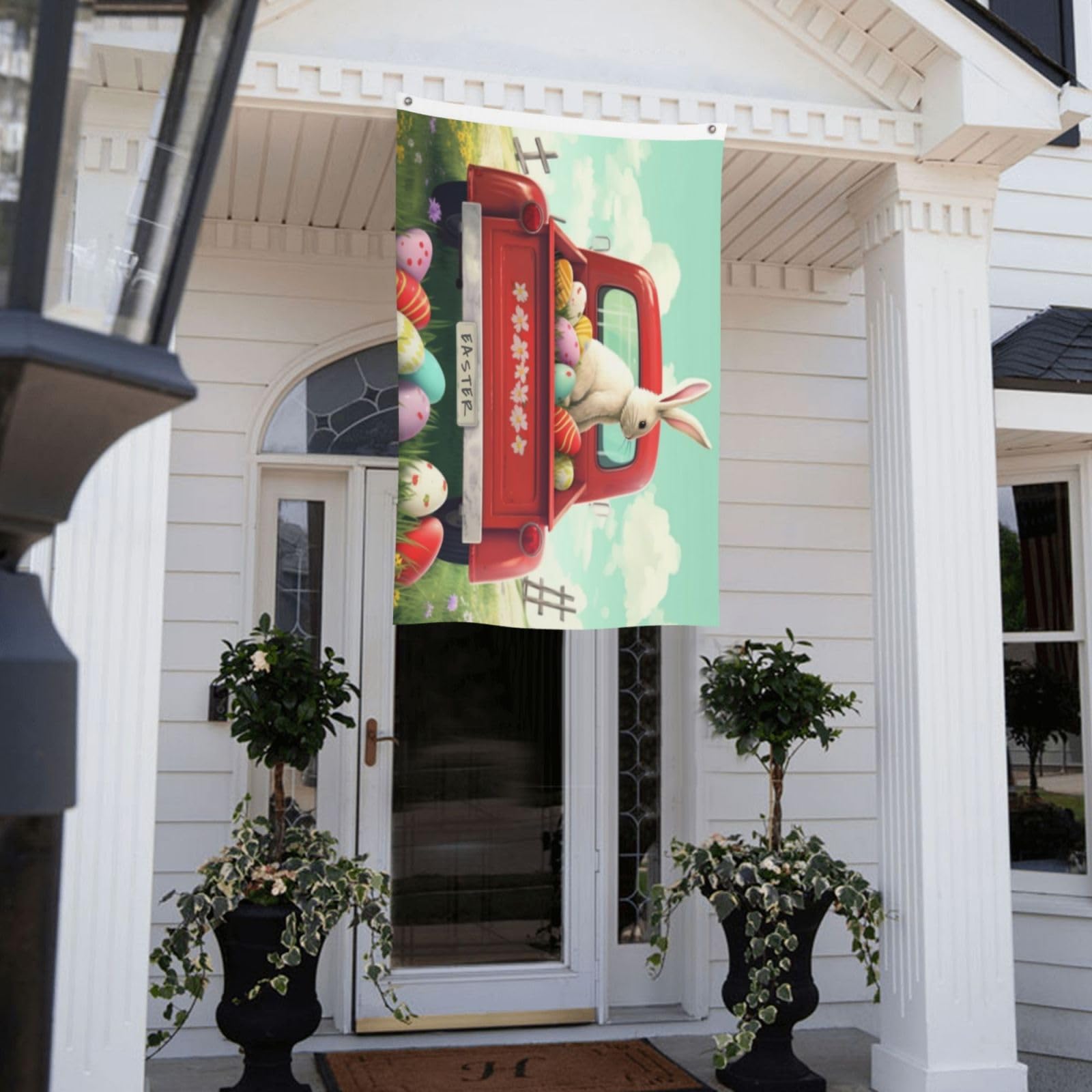 Easter Eggs Double-Sided Printed Flag 3x5 Feet - Rabbit in Truck Garden Yard Banner for Indoor/Outdoor Holiday Decor | Perfect for Easter Celebrations, Spring Parties & Home Decoration