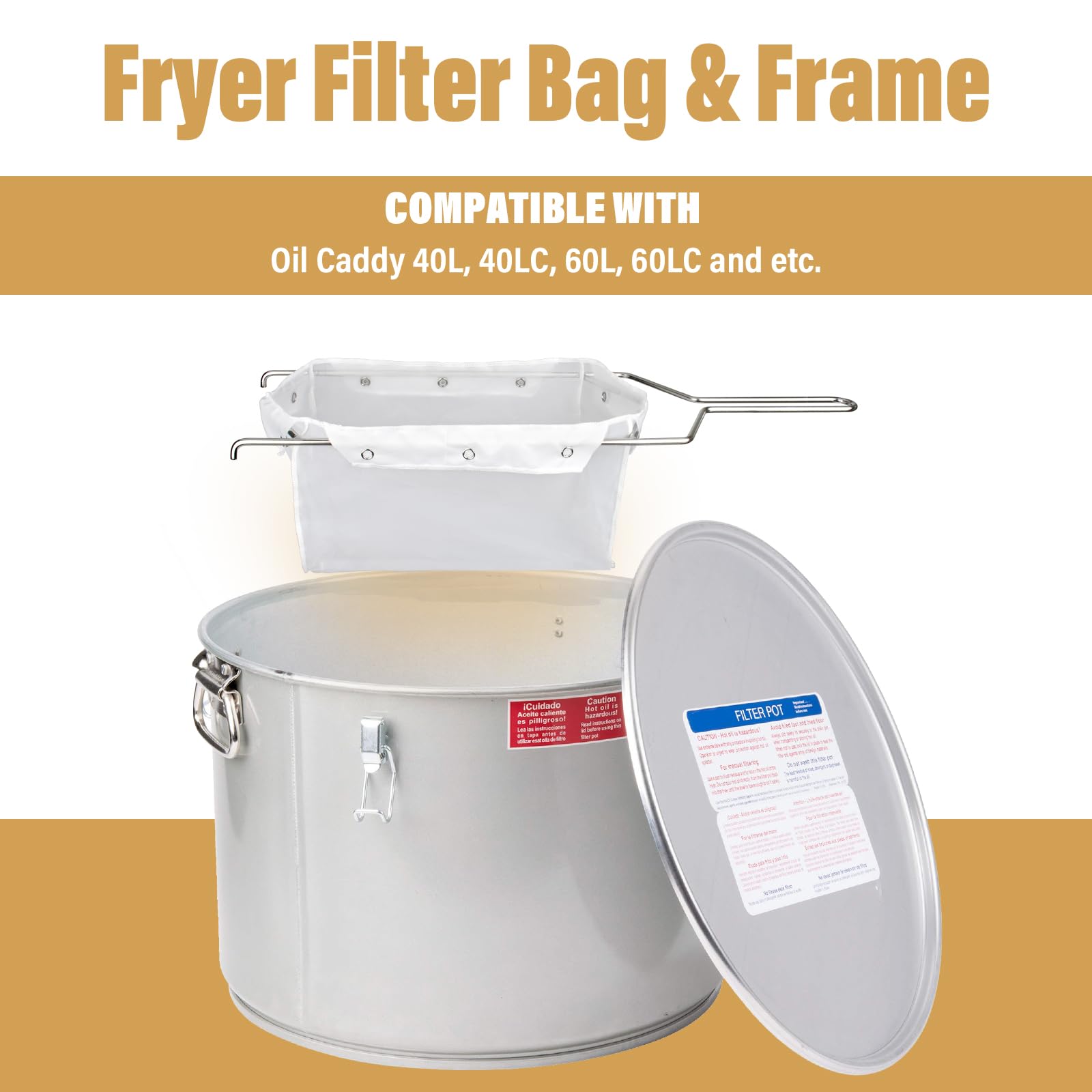ANTOBLE Reusable Deep Fryer Oil Filter Bag & Frame Set - 70 lb Capacity Fryer Oil Strainer for Commercial & Home Use | Perfect for Restaurants, Food Trucks & Home Kitchens