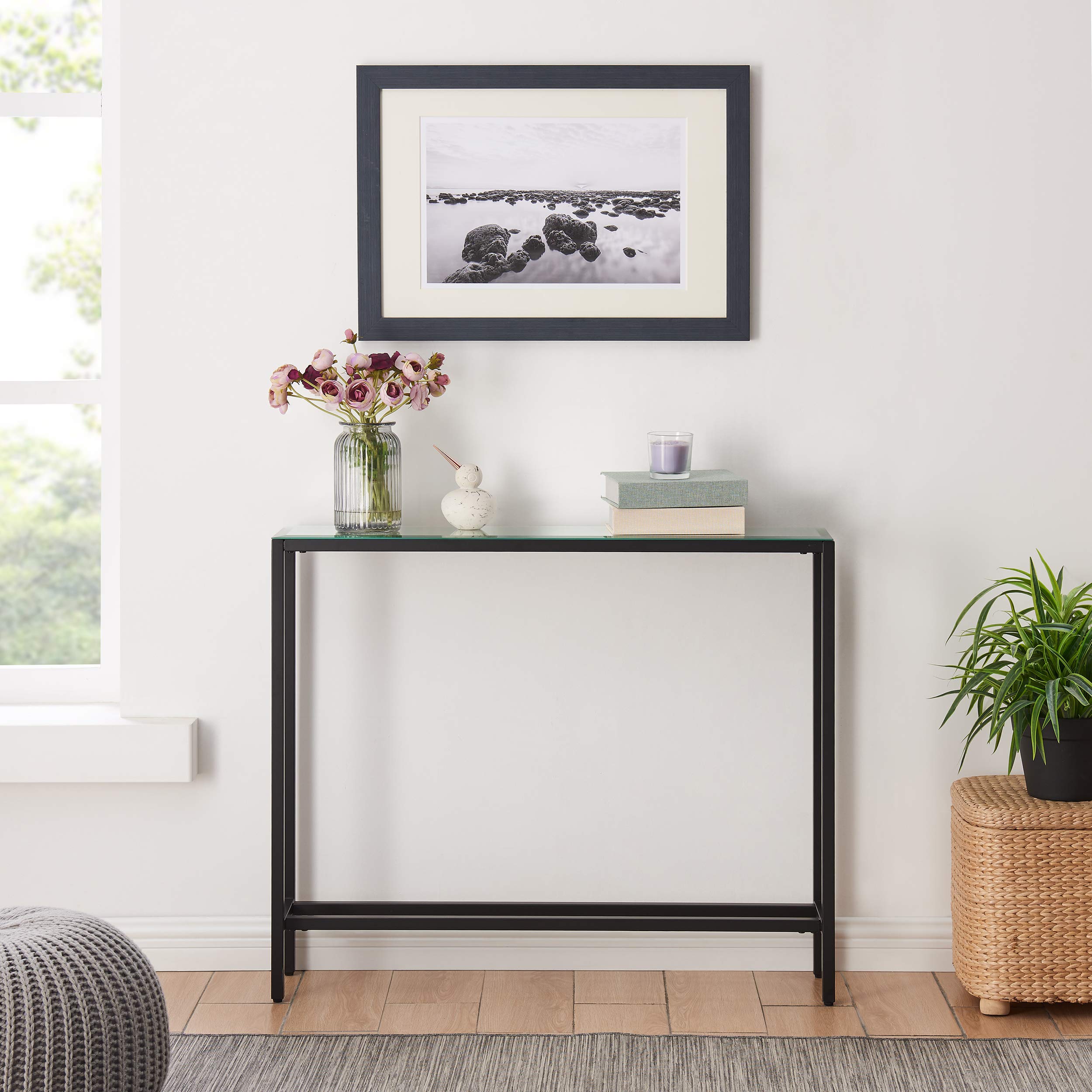 SEI FURNITURE Darrin Narrow Console Table - Slim Entryway Sofa Table with Storage Shelf, Black - Perfect for Hallway, Living Room & Small Space Decor