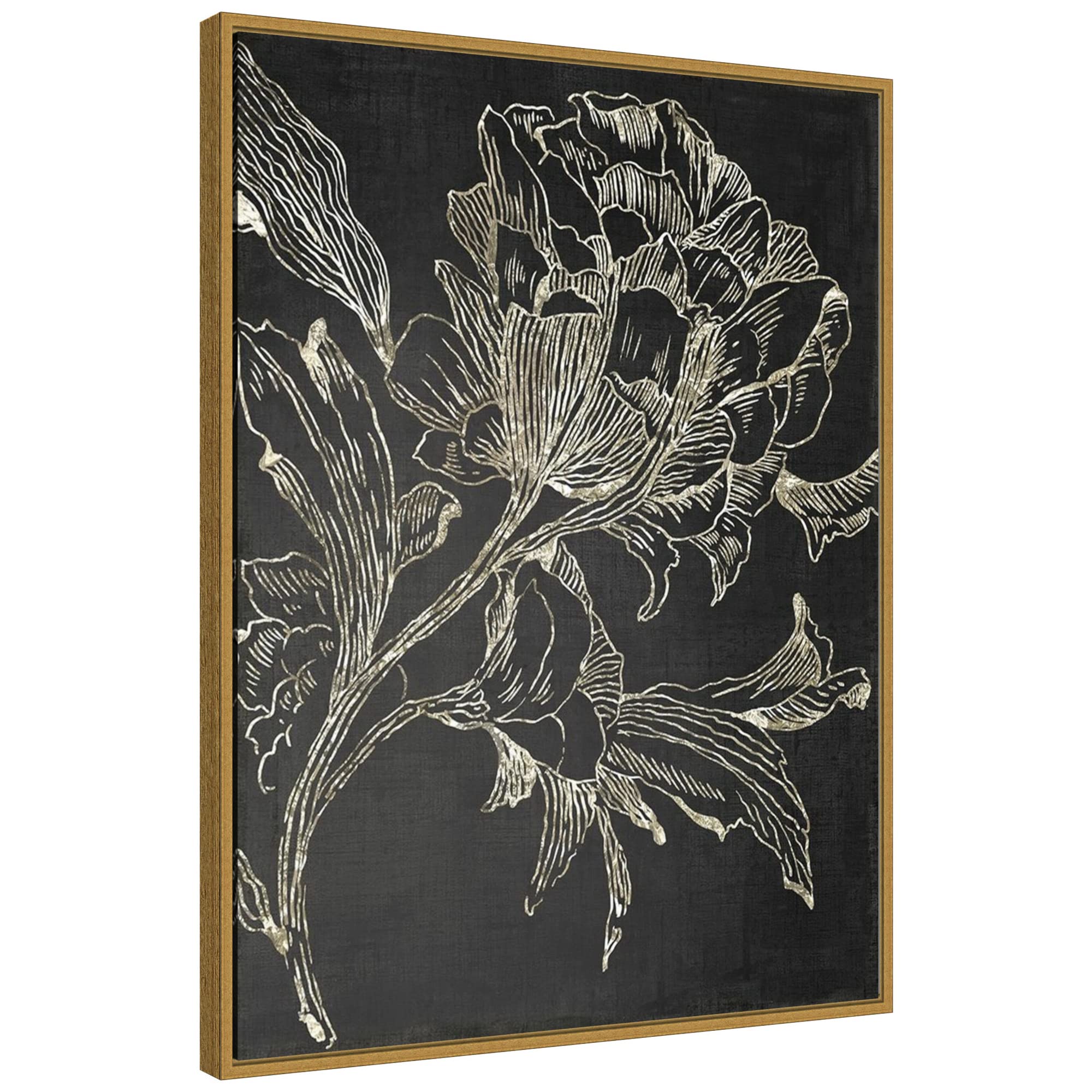 Amanti Art Framed Canvas Wall Art - 30x23 Golden Flower Folklore by Asia Jensen, Abstract Modern Contemporary Decor, Large Framed Poster Painting for Living Room & Bedroom - Perfect for Home Office, Dining Room & Gift Giving