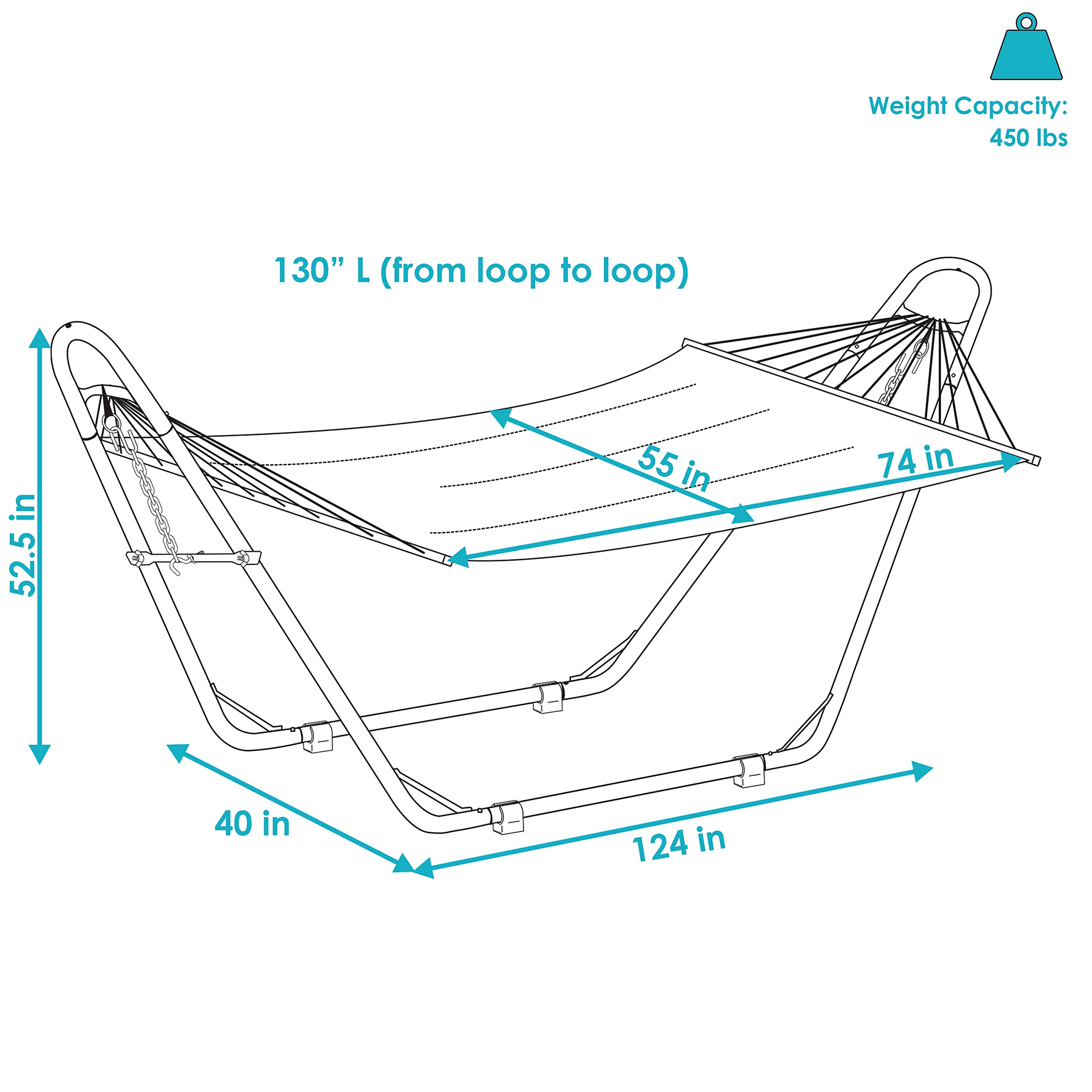 Sunnydaze Double Quilted Fabric Hammock with Universal Steel Stand - 450lb Weight Capacity - Black Stand - Perfect for Backyard, Patio, Beach & Outdoor Relaxation
