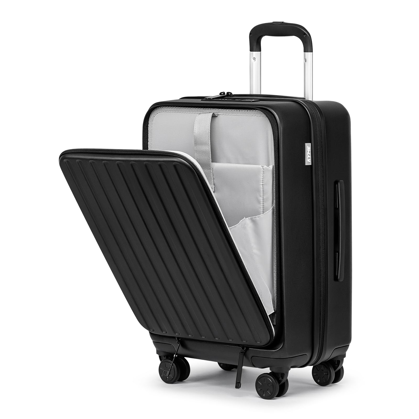 KYME 22-Inch Hardshell Carry-On Luggage with TSA Lock - Lightweight PC Suitcase for Men & Women, Spinner Wheels & Laptop Compartment - Perfect for Business Travel & Weekend Getaways (Black)