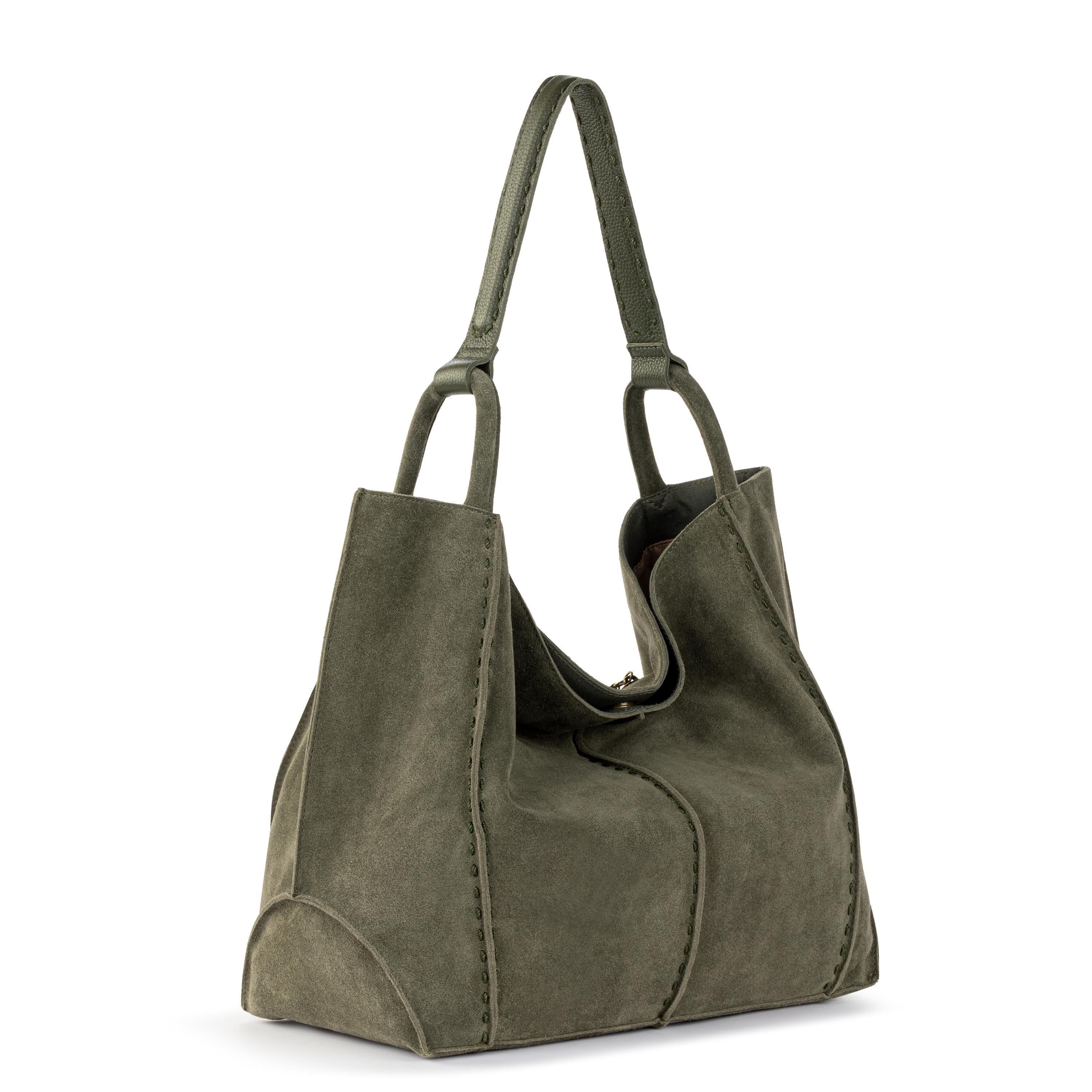 Los Feliz Large Leather Tote Bag - Premium Moss Suede Handbag for Women | Perfect for Work, Travel & Everyday Use