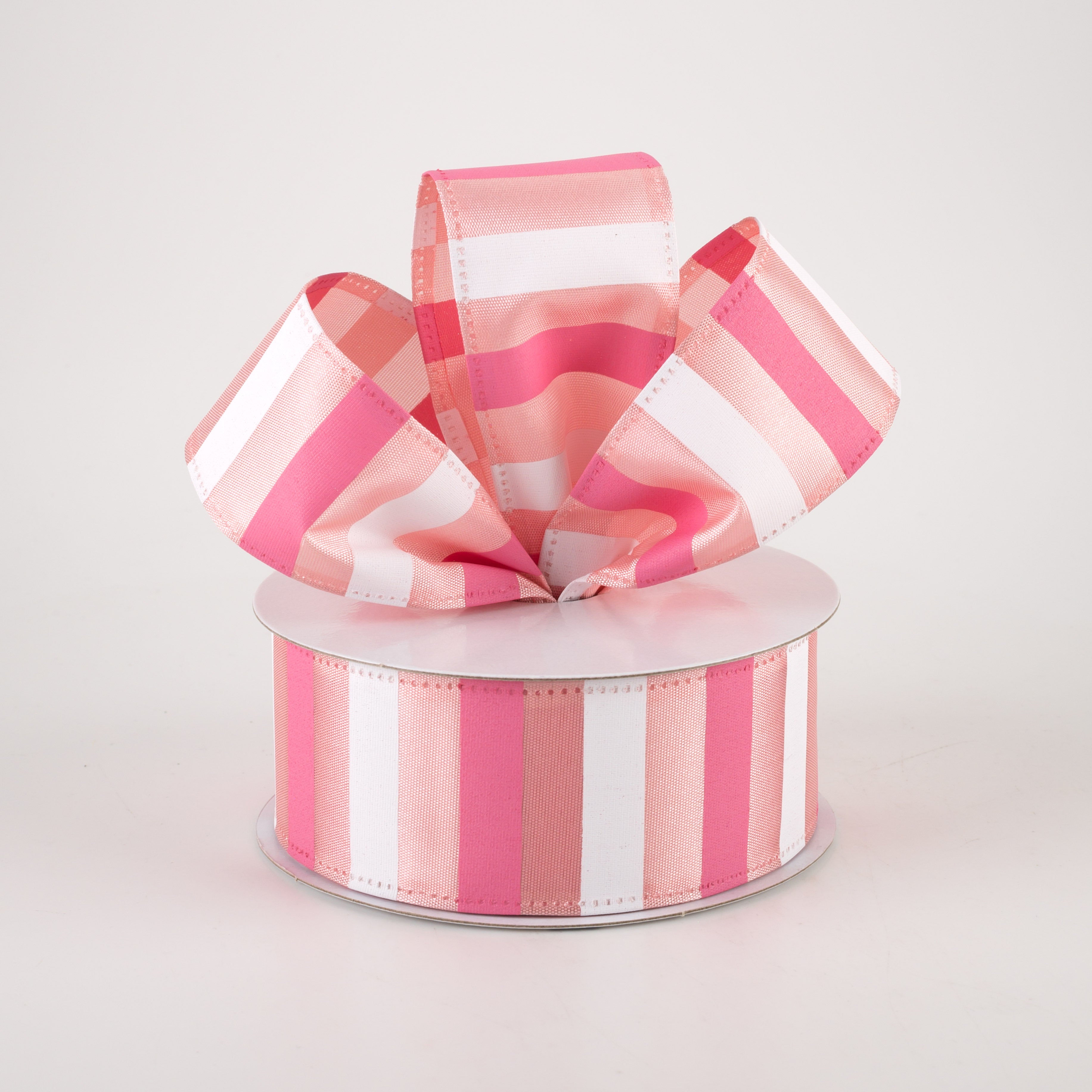 1.5 Inch Horizontal Stripes Satin Ribbon - Pink & White on Blush (10 Yards) for Gift Wrapping, DIY Crafts, Wedding Decorations & Hair Bows