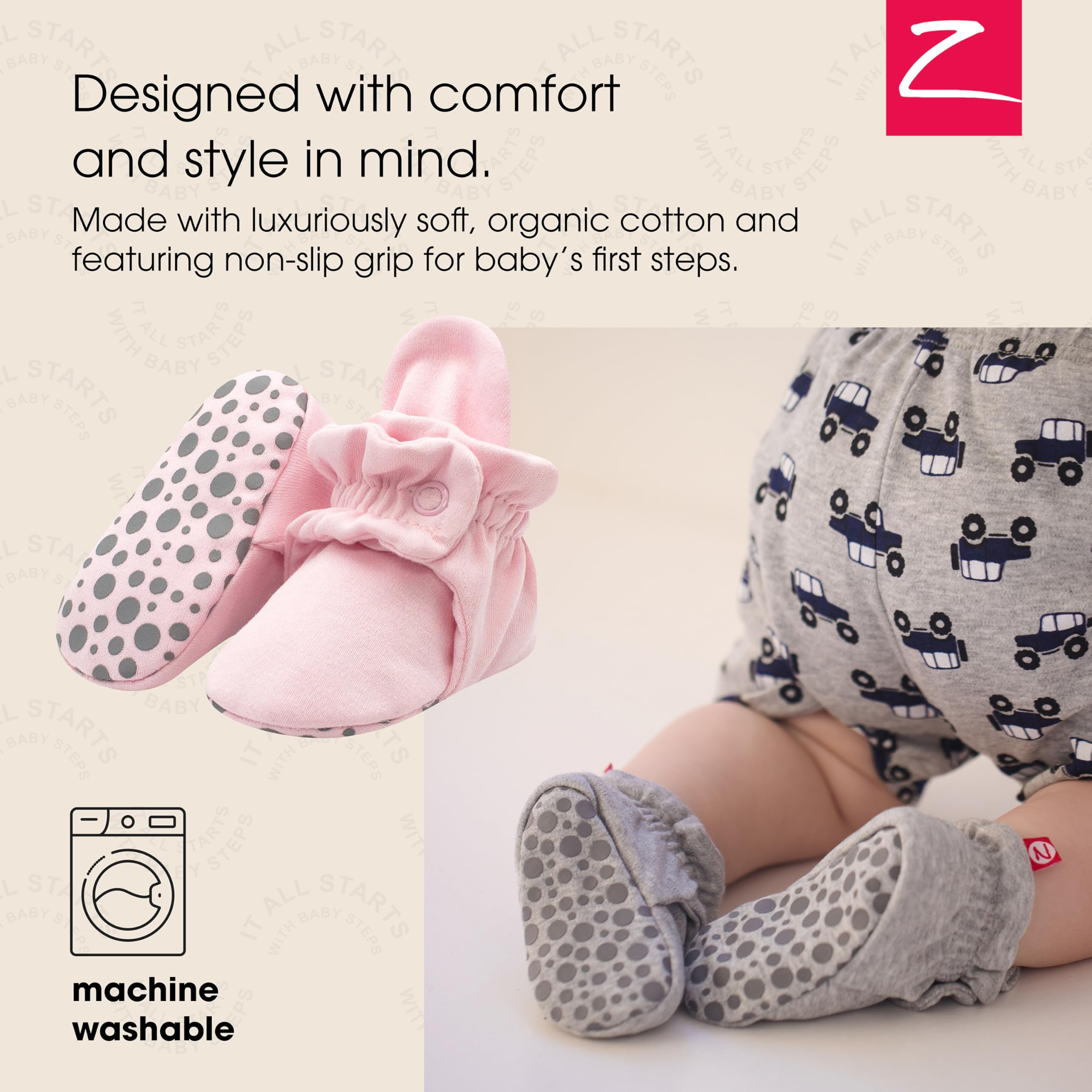 Zutano Unisex Organic Cotton Baby Booties with Non-Slip Gripper Soles - Soft & Comfortable First Walkers for Infants & Toddlers - Perfect for Indoor Play, Outdoor Adventures & Special Occasions