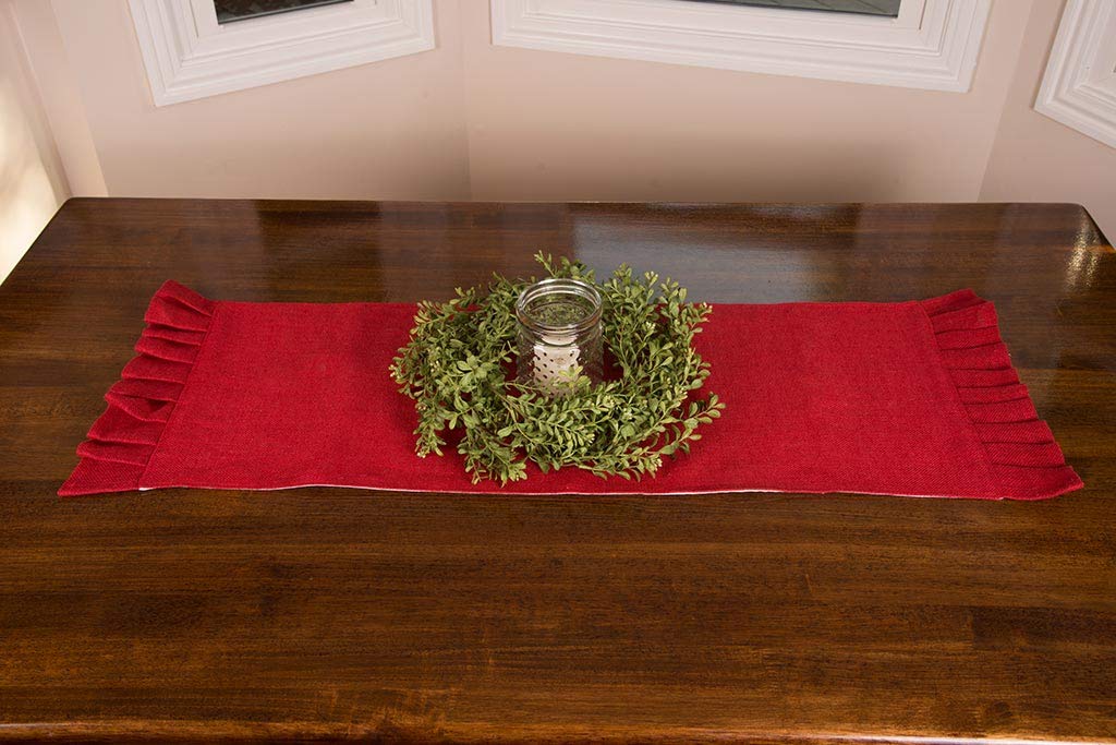 Elegant 60-Inch Red Table Runner with Ruffled Edges - Perfect for Weddings, Parties, and Holiday Dining Decor