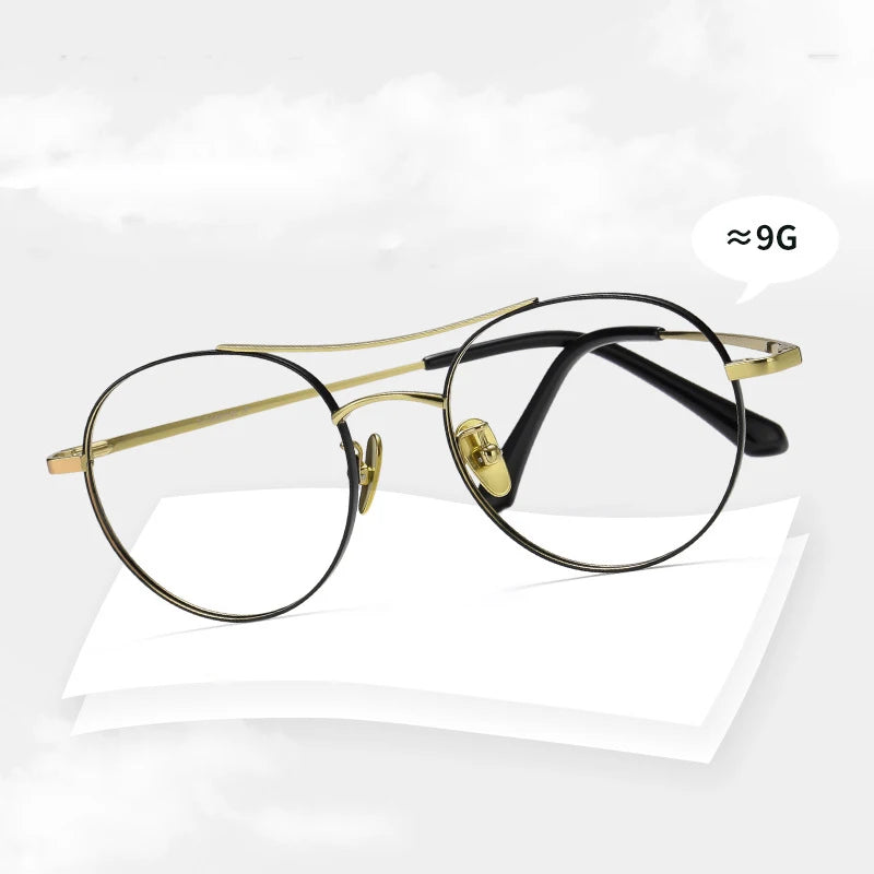 Bclear Unisex Full Rim Round Small Double Bridge Titanium Eyeglasses 86678 - Lightweight & Durable Titanium Frame Glasses for Men & Women - Perfect for Reading, Work, and Everyday Fashion