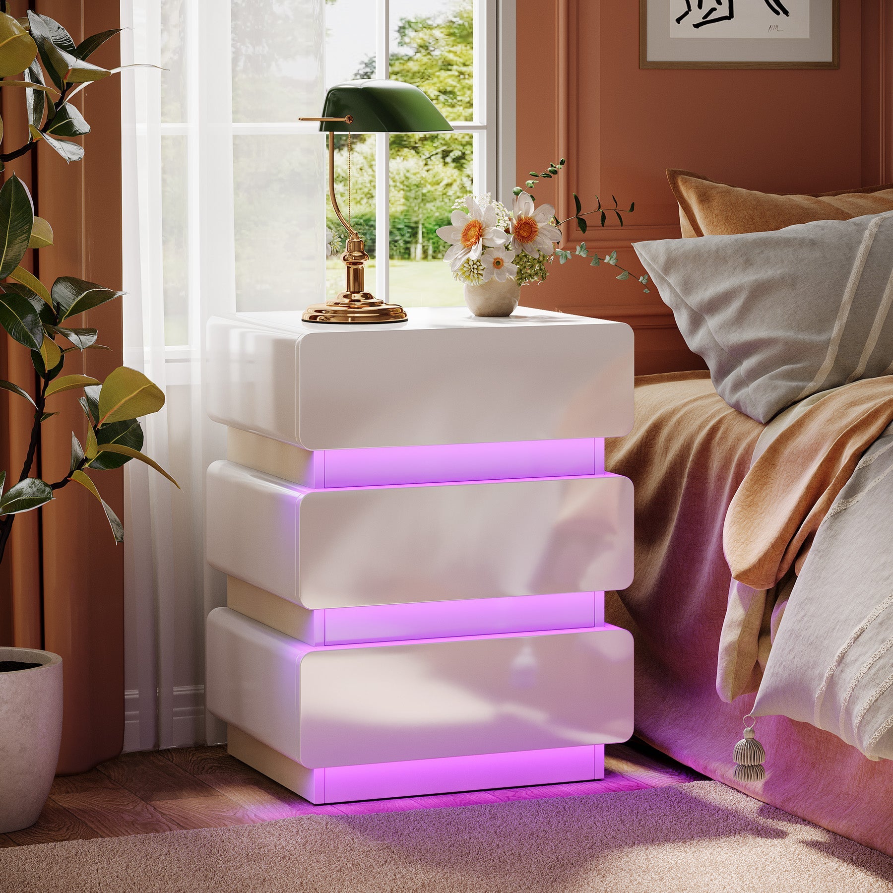 3 Drawer Nightstand with LED Lights - Modern Bedside End Table with Storage for Bedroom, Living Room, and Office - Perfect for Small Spaces and Apartment Decor