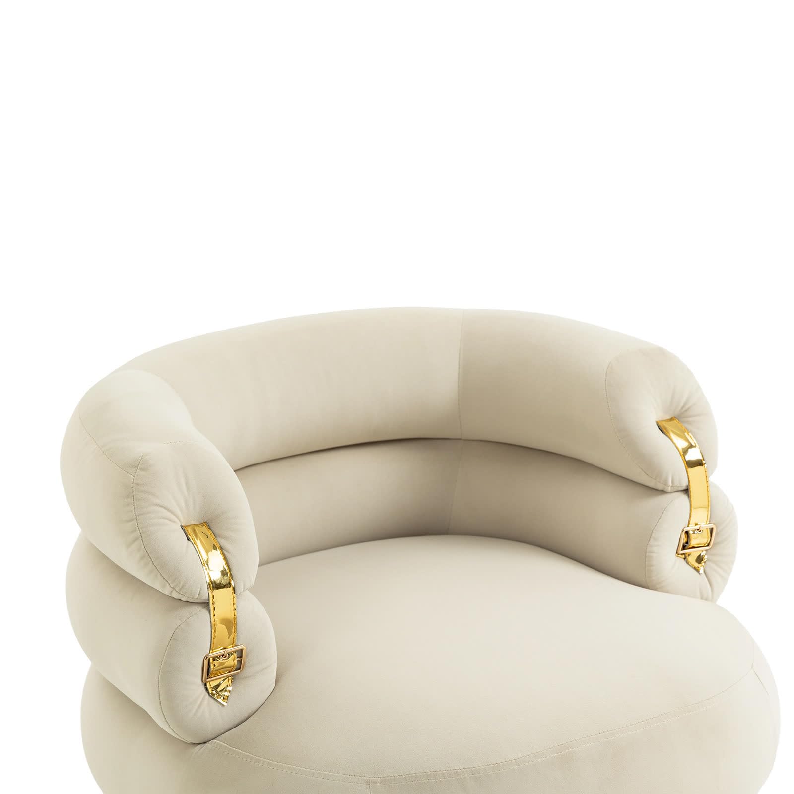 Luxury Velvet Accent Chair with Ottoman - Modern Barrel Chair with Gold Buckle & Wooden Legs, Round Sofa Chair for Living Room, Bedroom, Office | Plush Comfort with Footrest for Small Spaces (Velvet Beige) - Perfect for Reading Nook, Lounge Area & Home Decor