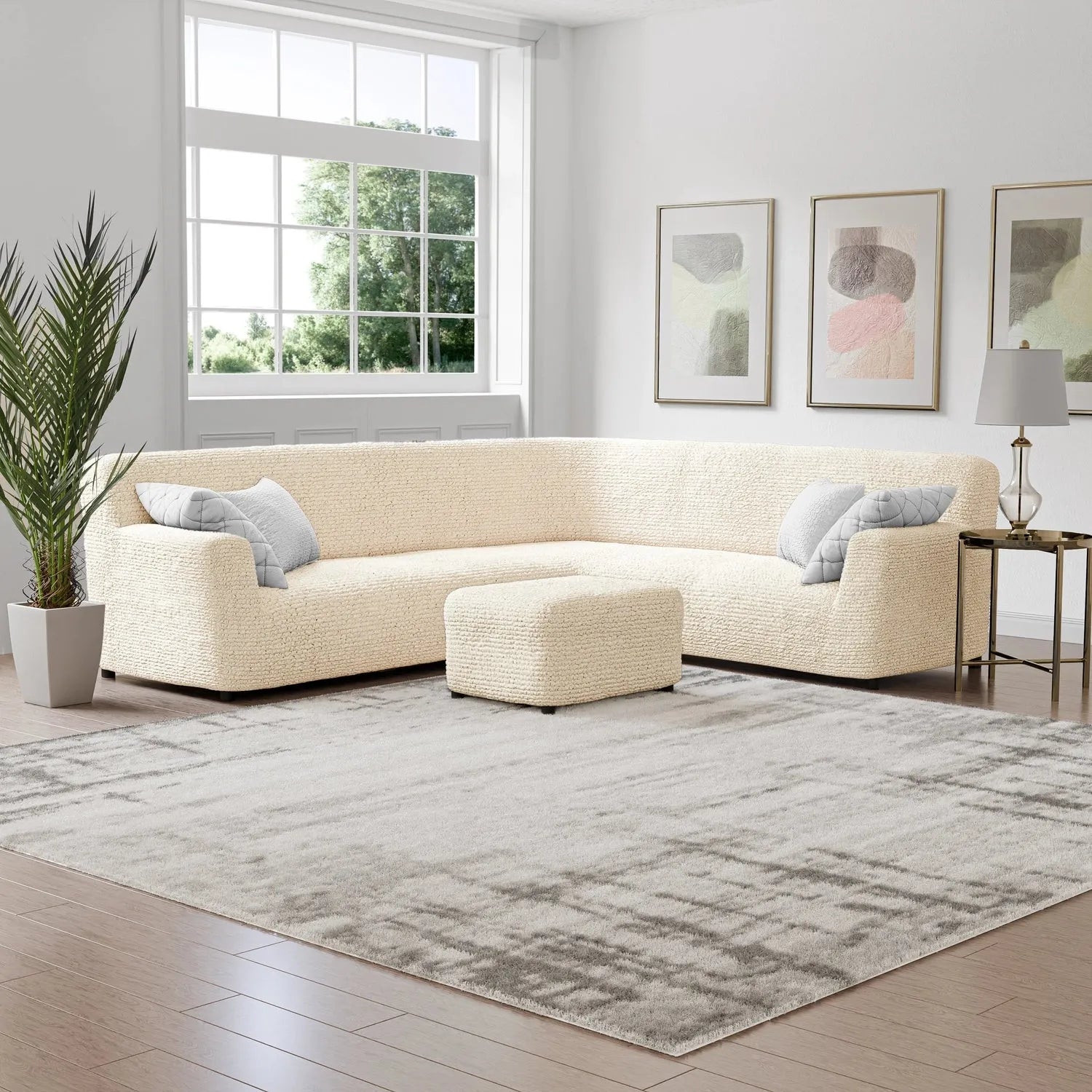 Corner Sofa Slipcover - Microfiber Stretchable Furniture Protector - Perfect for Living Room, Family Room & Home Decor
