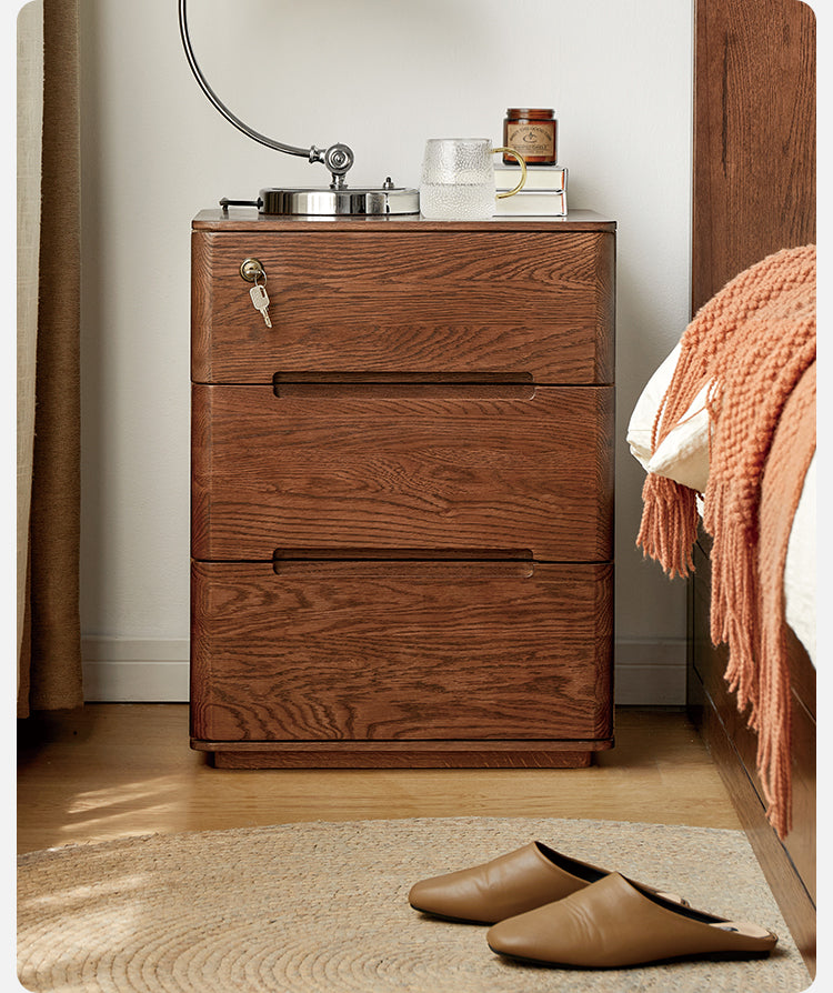 Solid Oak Wood Nightstand with Lock - Stylish and Secure Bedside Table for Bedroom Decor