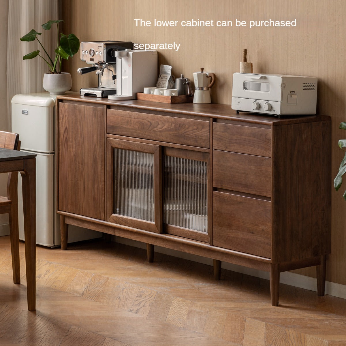 Black Walnut Solid Wood Modern Sideboard - Minimalist Buffet Cabinet for Dining Room, Living Room & Entryway Storage