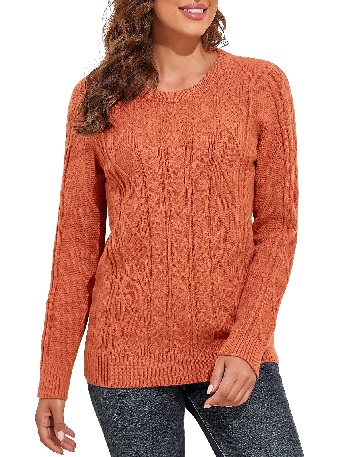 PrettyGuide Women's Cable Knit Sweater - Soft Crewneck Long Sleeve Pullover Top for Fall & Winter | Cozy Casual Wear, Office Outfits, Holiday Fashion