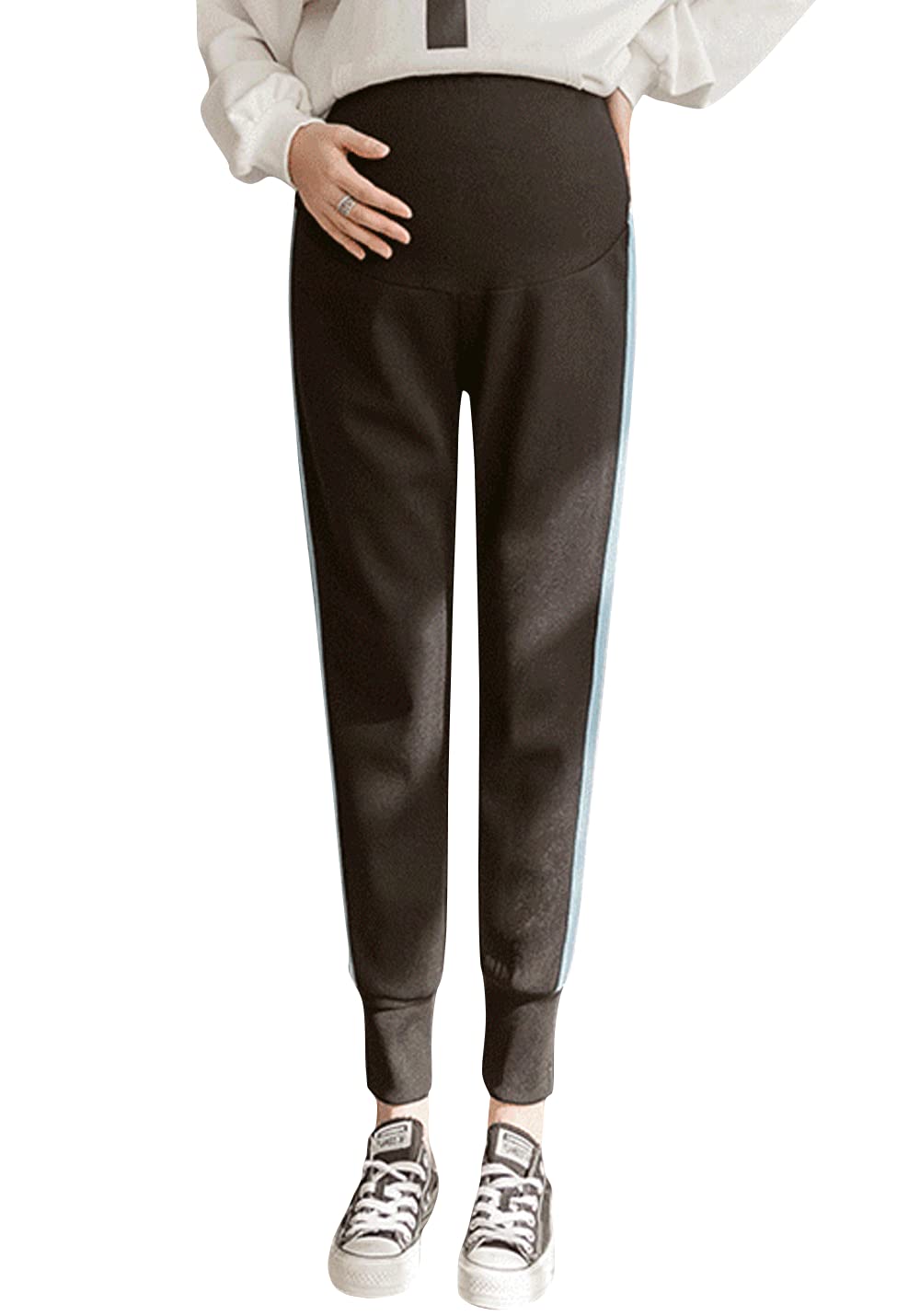 Cozy Cotton Maternity Sweatpants with Sherpa Lining - Over Bump Pregnancy Pants for Women | Perfect for Winter Comfort & Lounge Wear